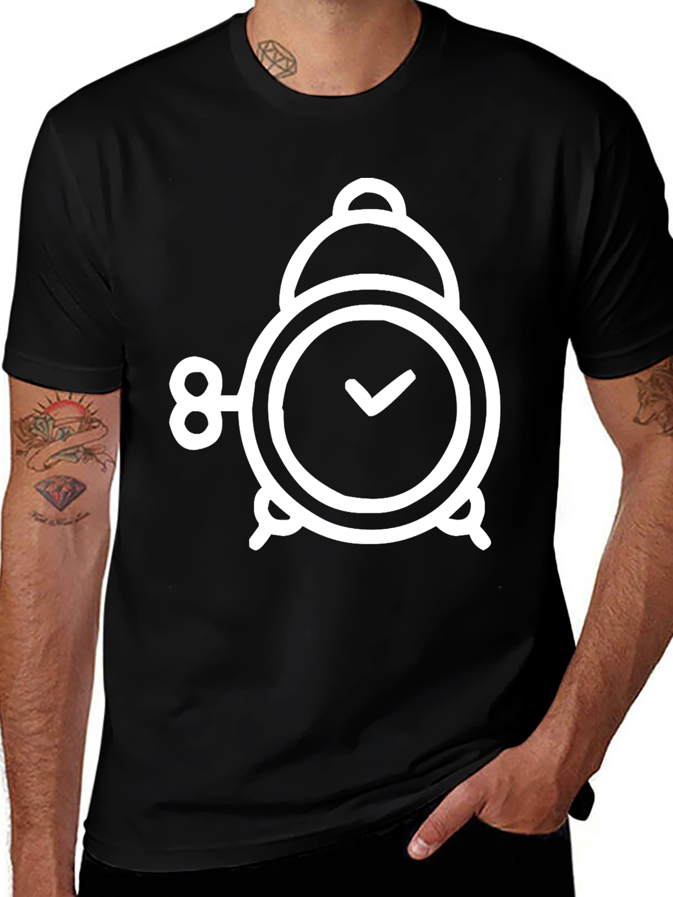 Variant 30 of Alarm Clock Graphic T-Shirt - Black Cotton Tee
