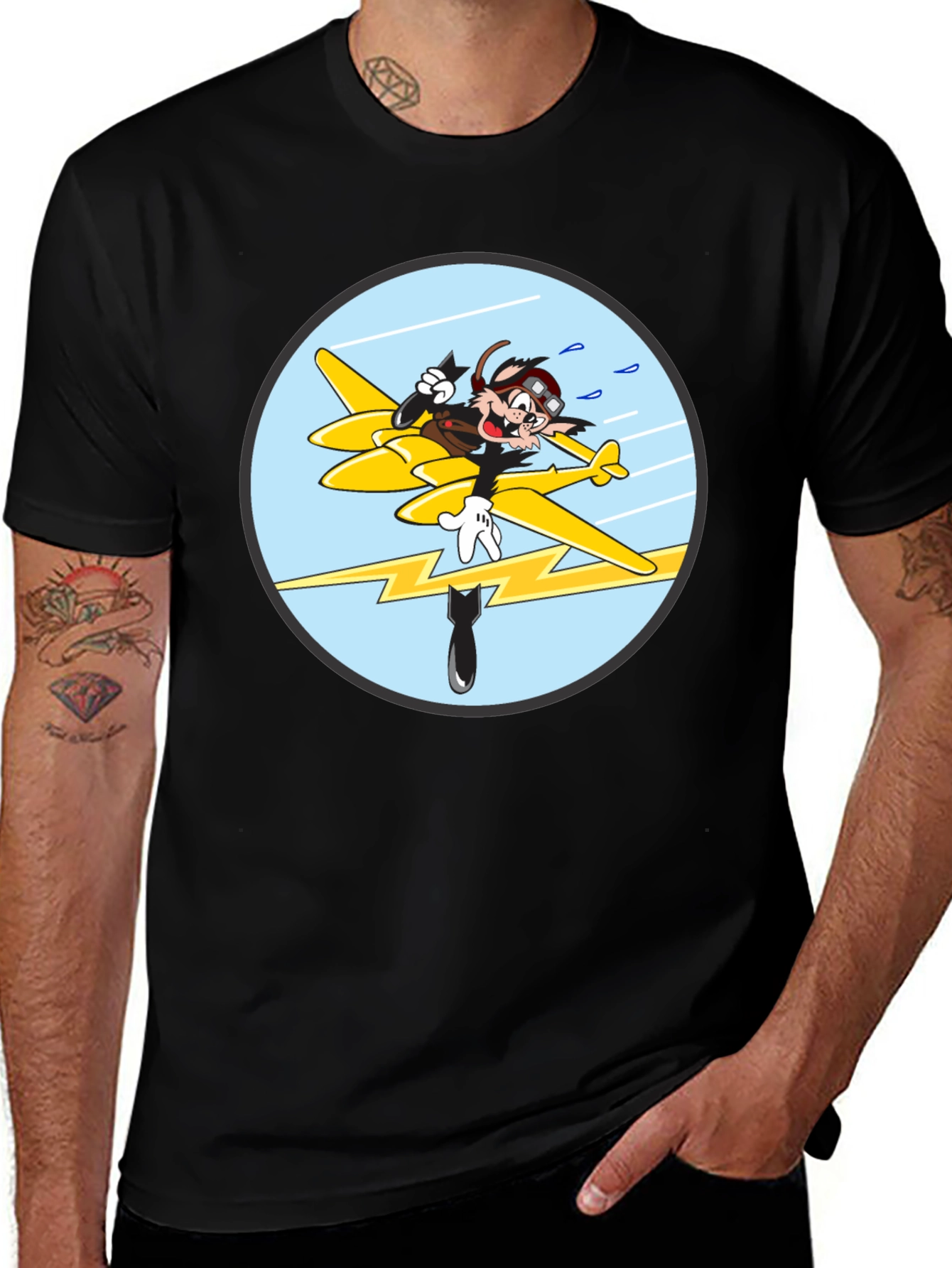 Variant 16 of Cartoon Aviator Tee - Black Cotton Blend