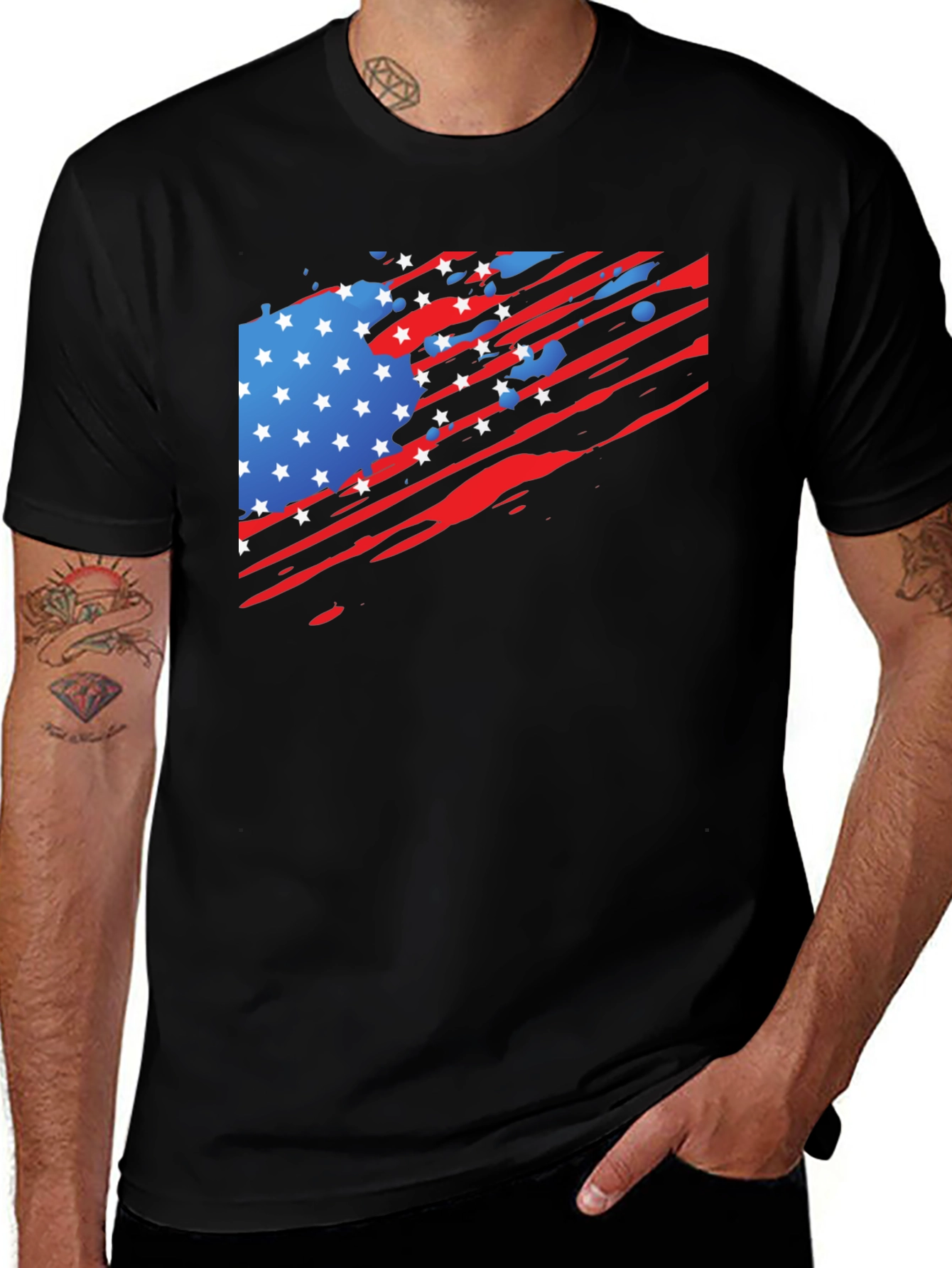 Variant 27 of American Flag Graphic Black T-Shirt