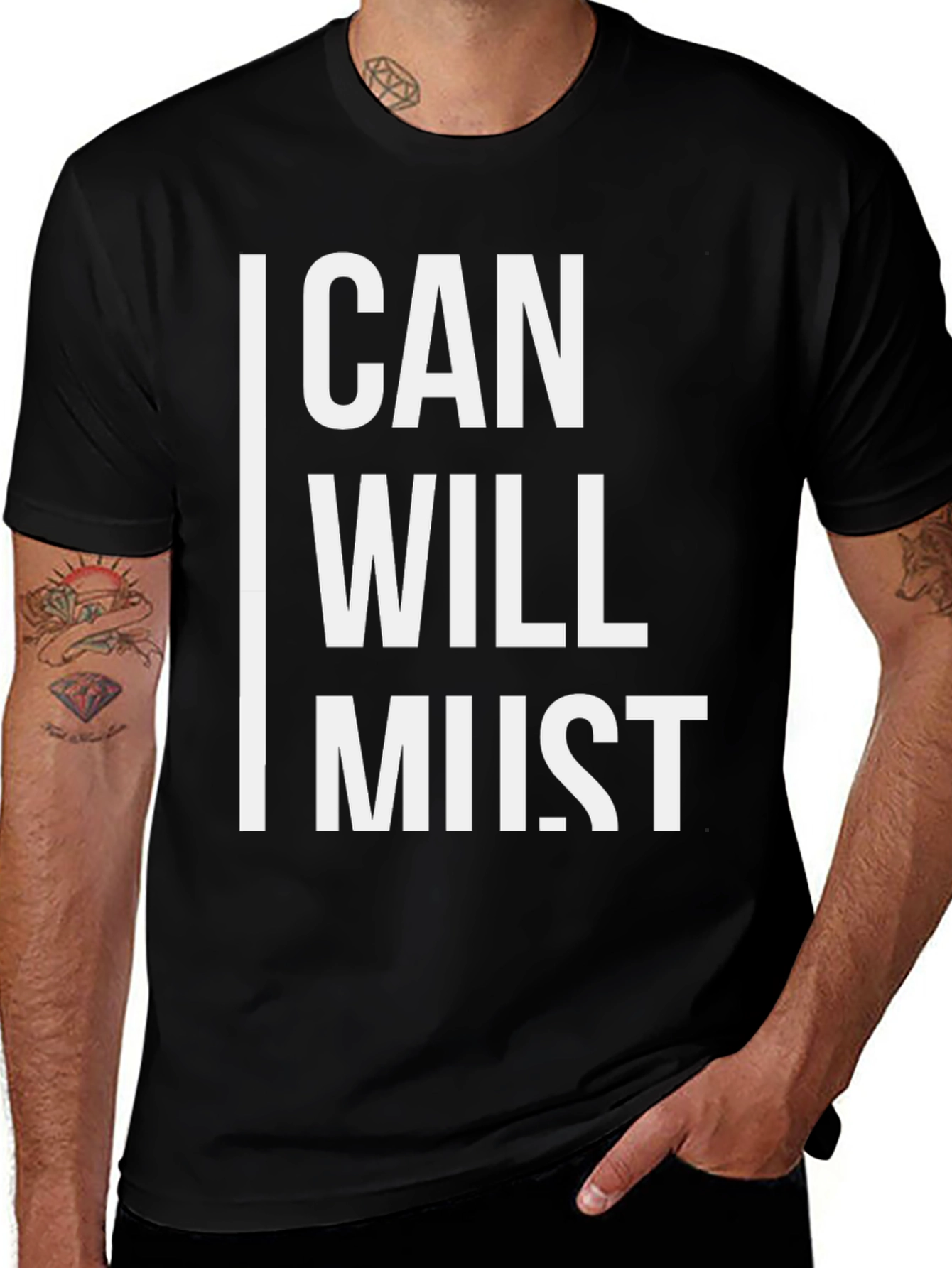 Black Motivational "Can, Will, Must" Graphic T-Shirt main image
