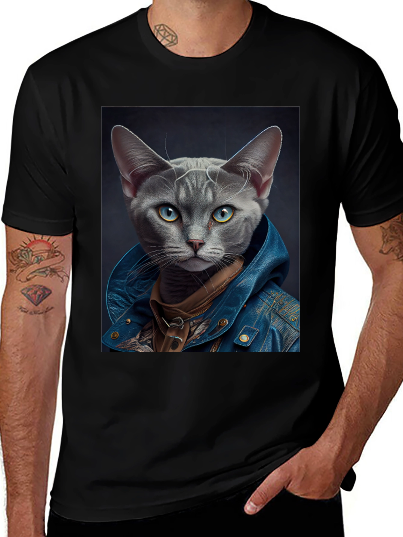 Variant 3 of Cool Cat in Denim Tee - Unique Graphic T-Shirt