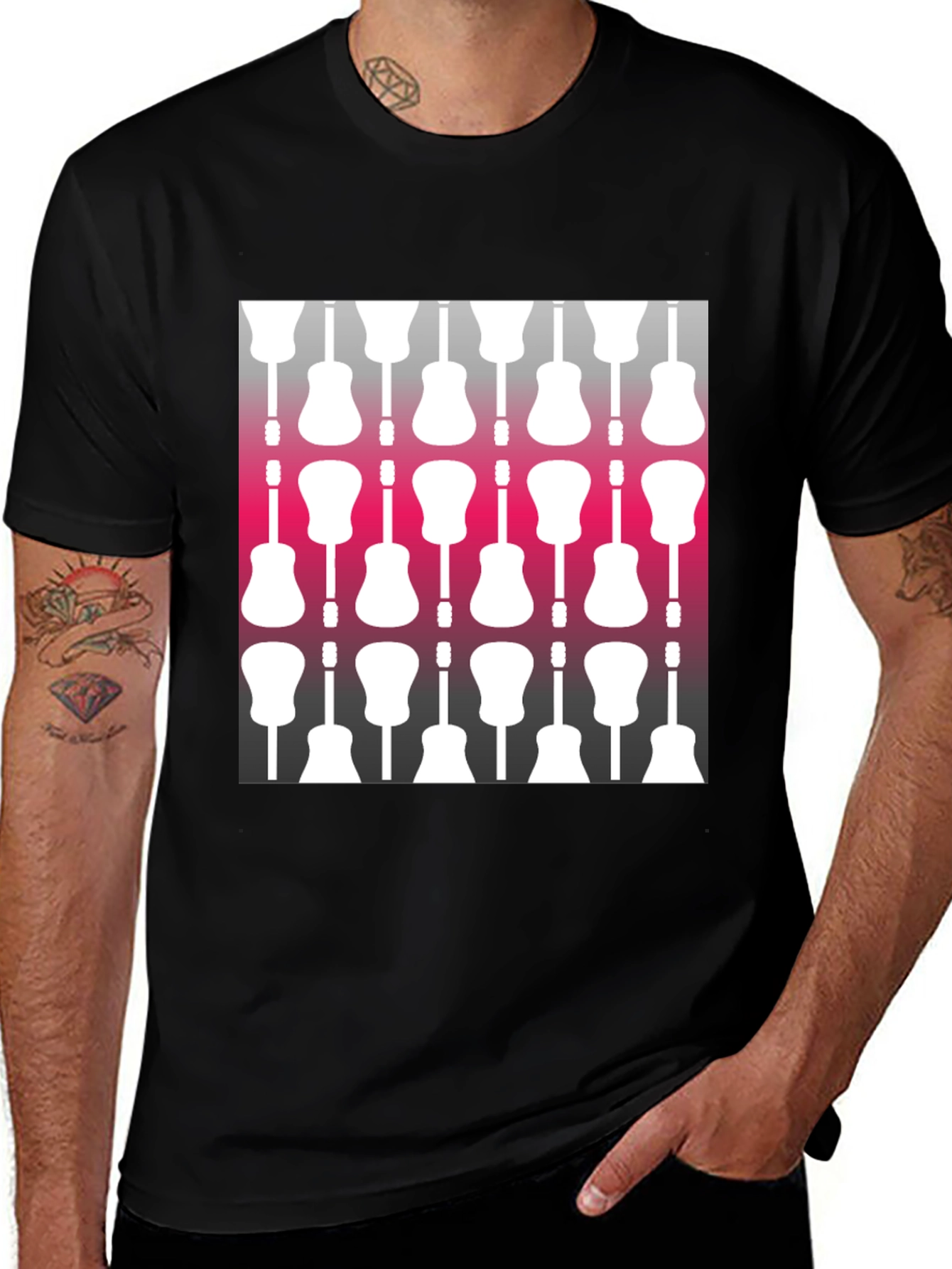 Variant 17 of Guitar Pattern Black T-Shirt