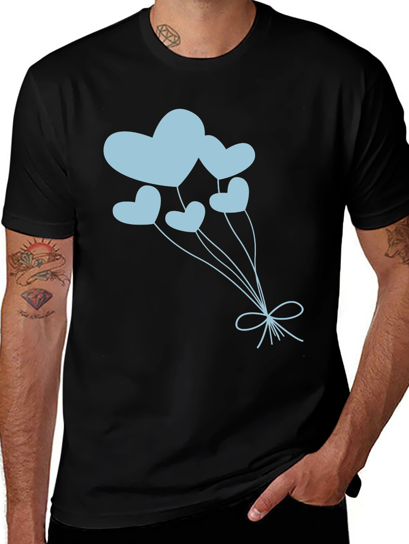 Variant 27 of Heart Balloon Graphic Tee - Black Cotton Shirt