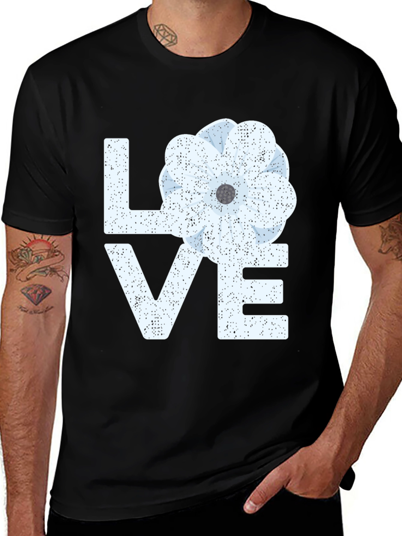 Variant 21 of Floral LOVE Graphic T-Shirt - Black Casual Tee