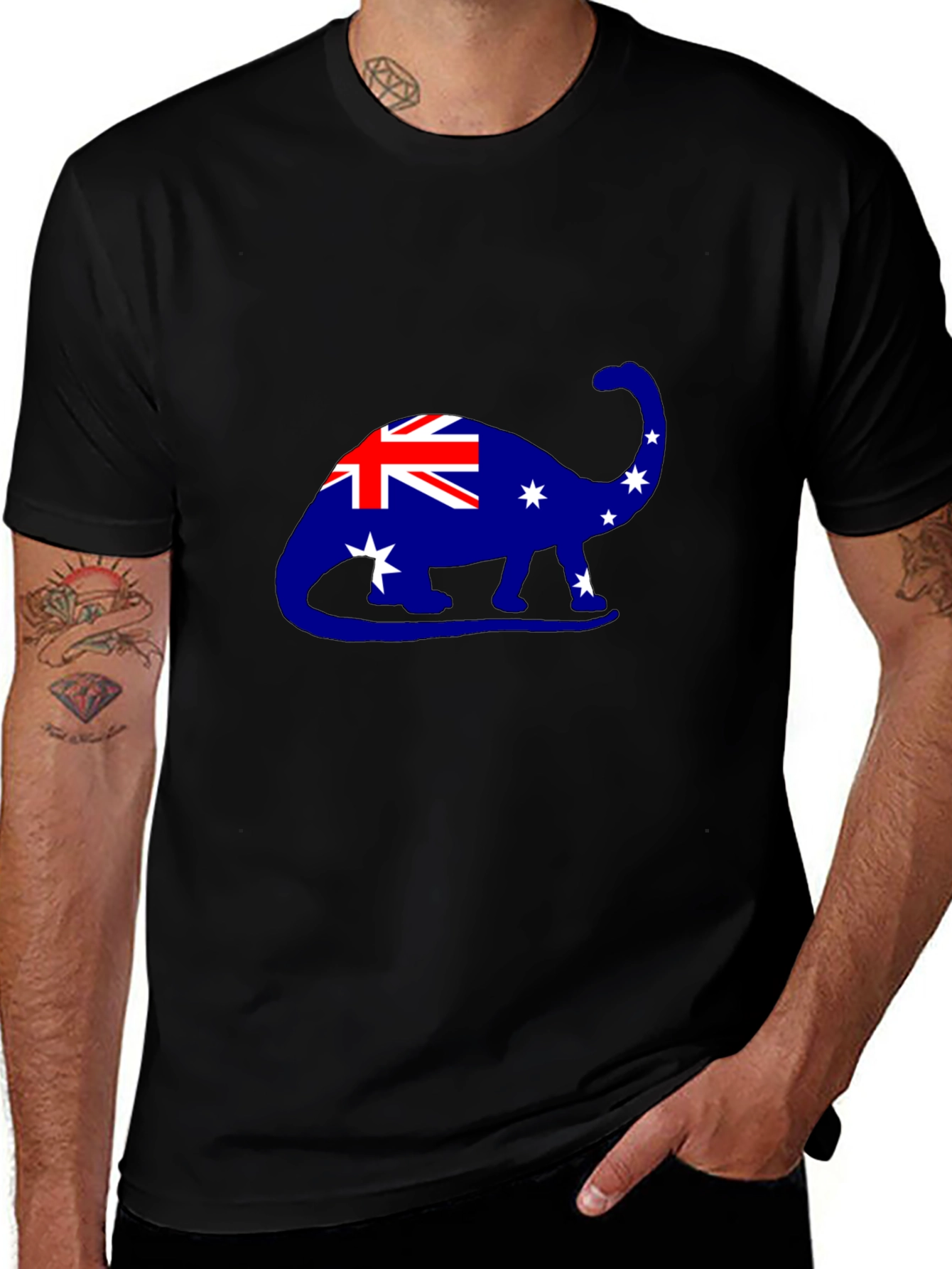 Variant 9 of Aussie Dino T-Shirt - Australian Flag Dinosaur Tee
