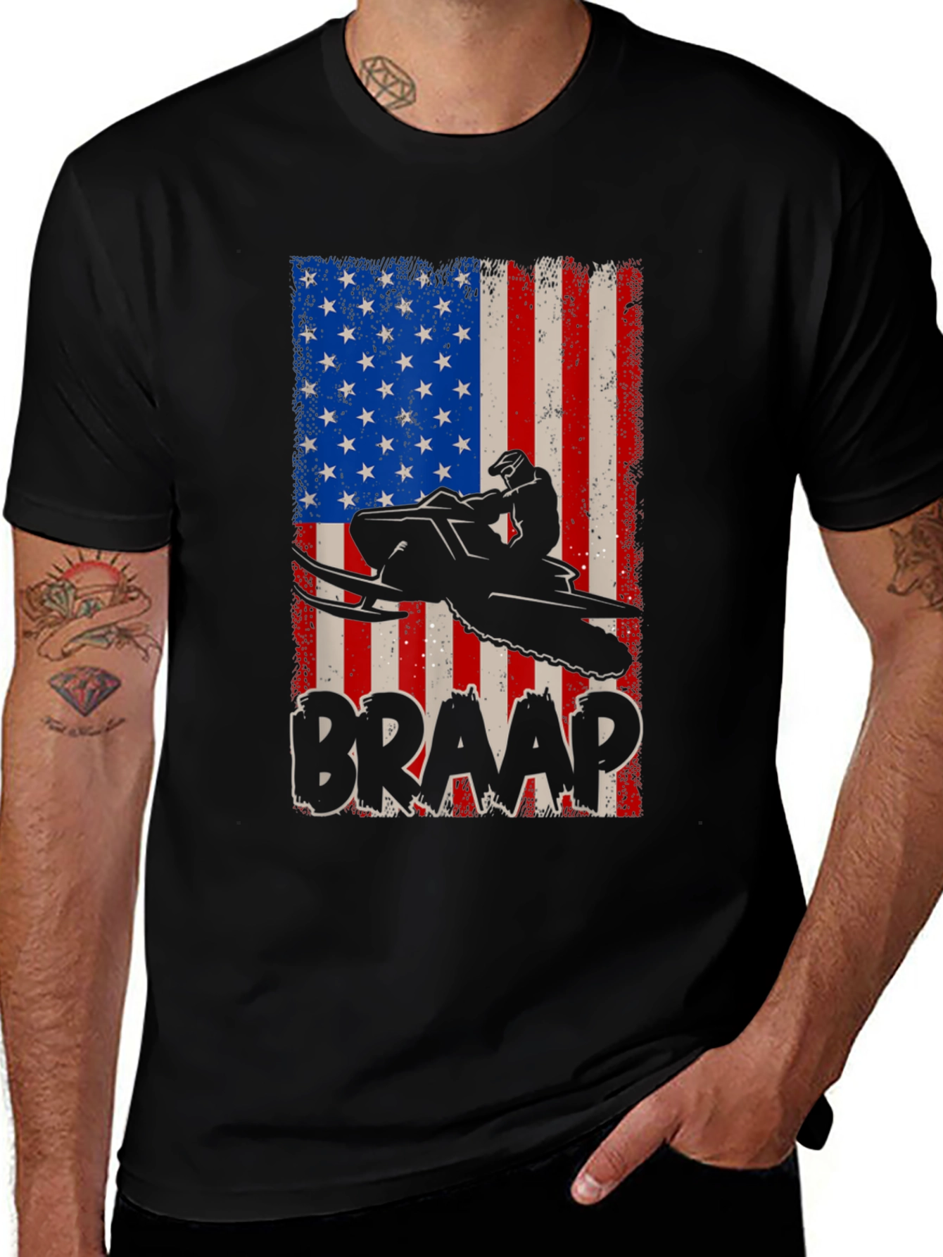 Variant 6 of Braap American Flag Snowmobile T-Shirt