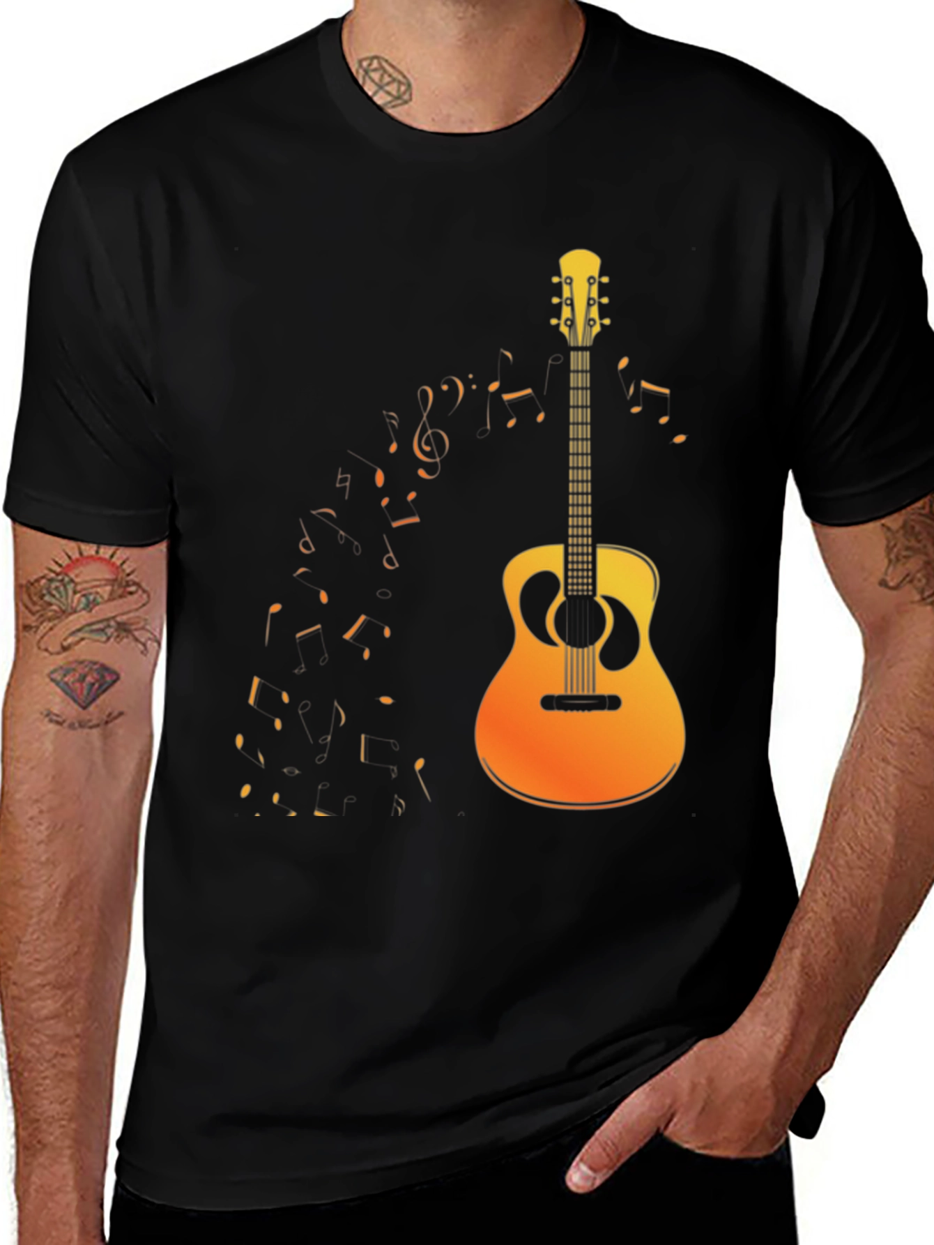 Variant 30 of Guitar & Notes Graphic Tee - Men's Black T-Shirt