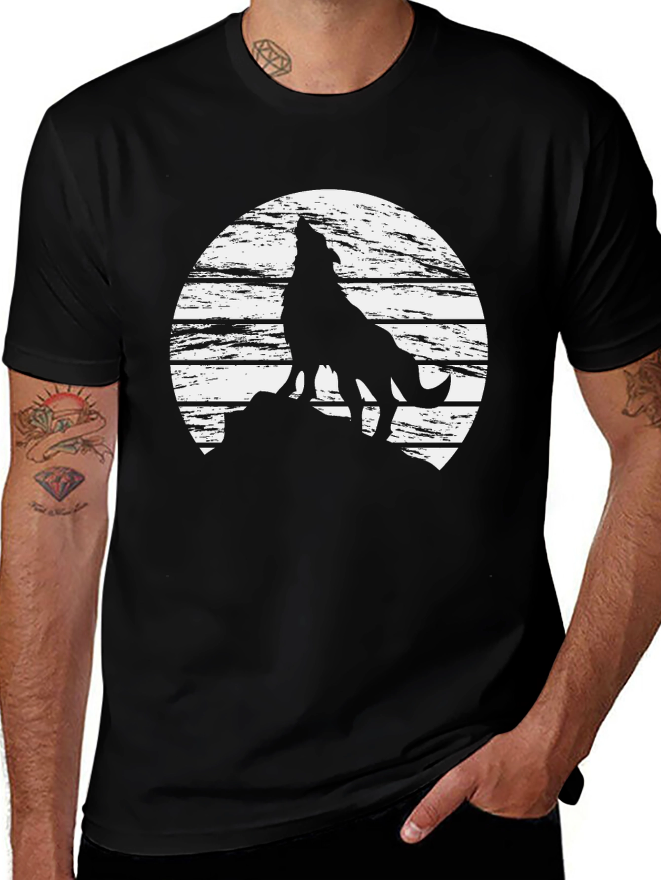 Variant 15 of Wolf Howling Moon Graphic Tee - Men's Black T-Shirt