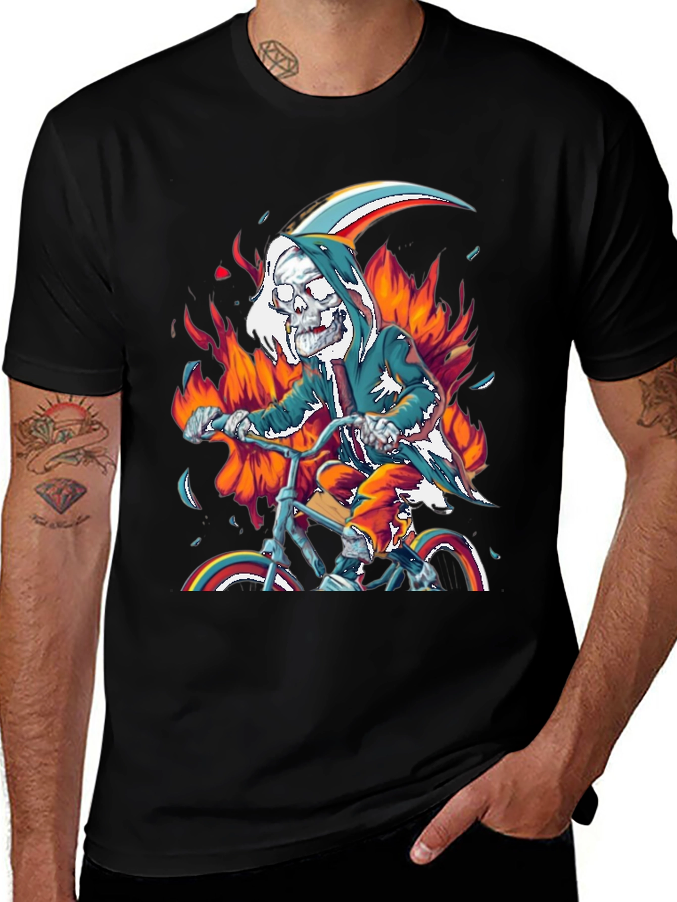 Variant 12 of Grim Reaper Biker T-Shirt - Fiery Design