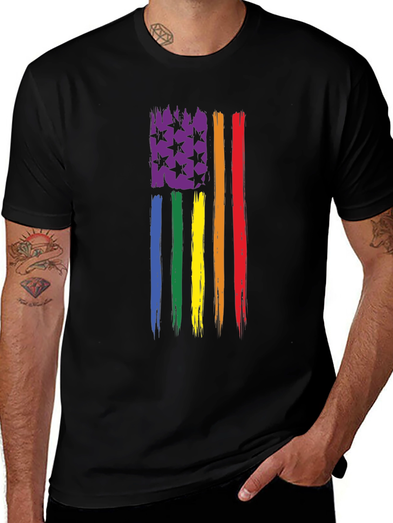LGBT Pride Flag T-Shirt - Distressed USA Design