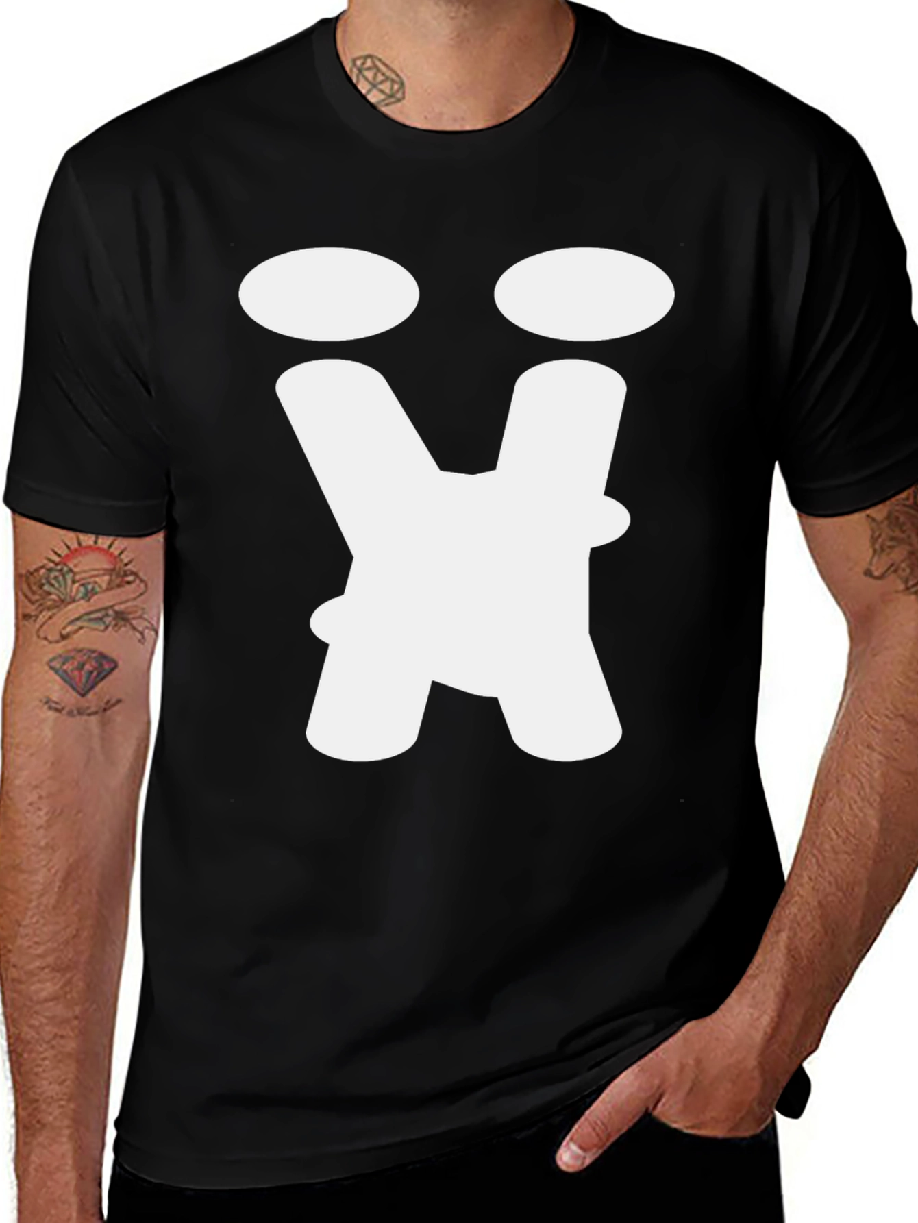 Variant 16 of Abstract Face Graphic Tee - Black Cotton T-Shirt