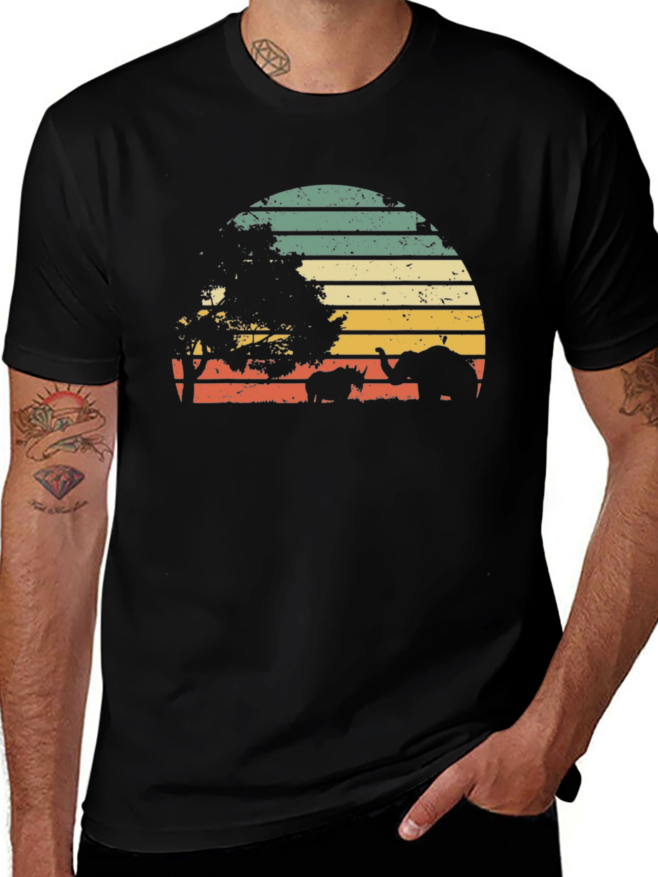 Variant 9 of Vintage Sunset Wildlife Graphic Tee - Black
