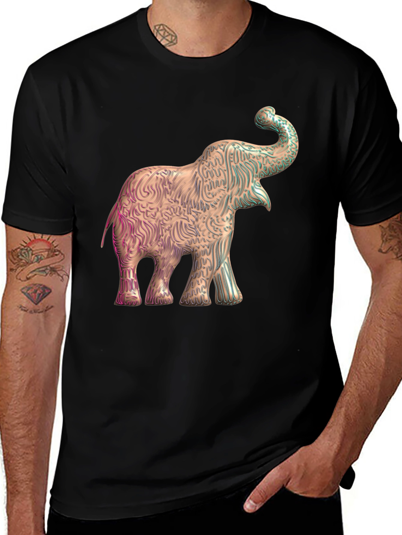 Variant 25 of Elephant Graphic Print Tee - Stylish Men's Black T-Shirt