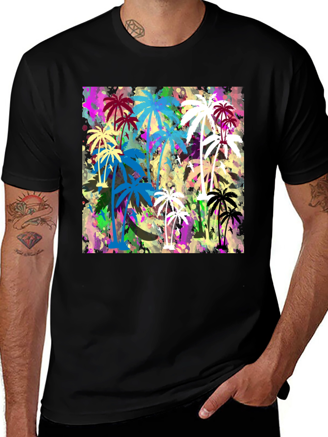 Variant 12 of Palm Tree Graphic Print Black T-Shirt