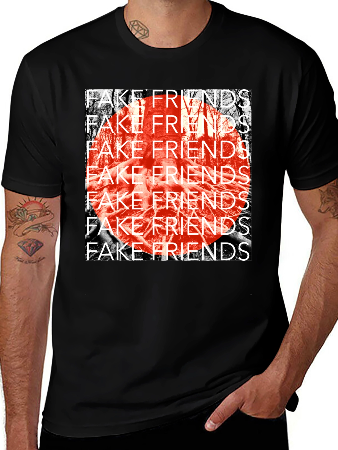 Variant 25 of Fake Friends Graphic Tee - Trendy Black T-Shirt