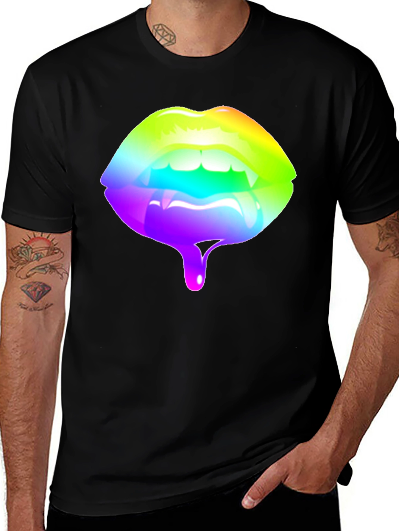 Variant 13 of Rainbow Lips Graphic Black T-Shirt