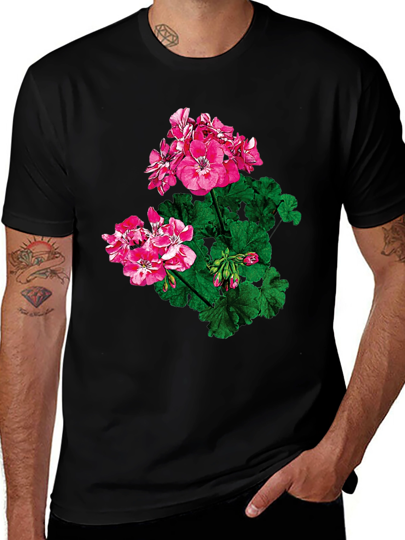 Variant 8 of Floral Print Black T-Shirt for Men