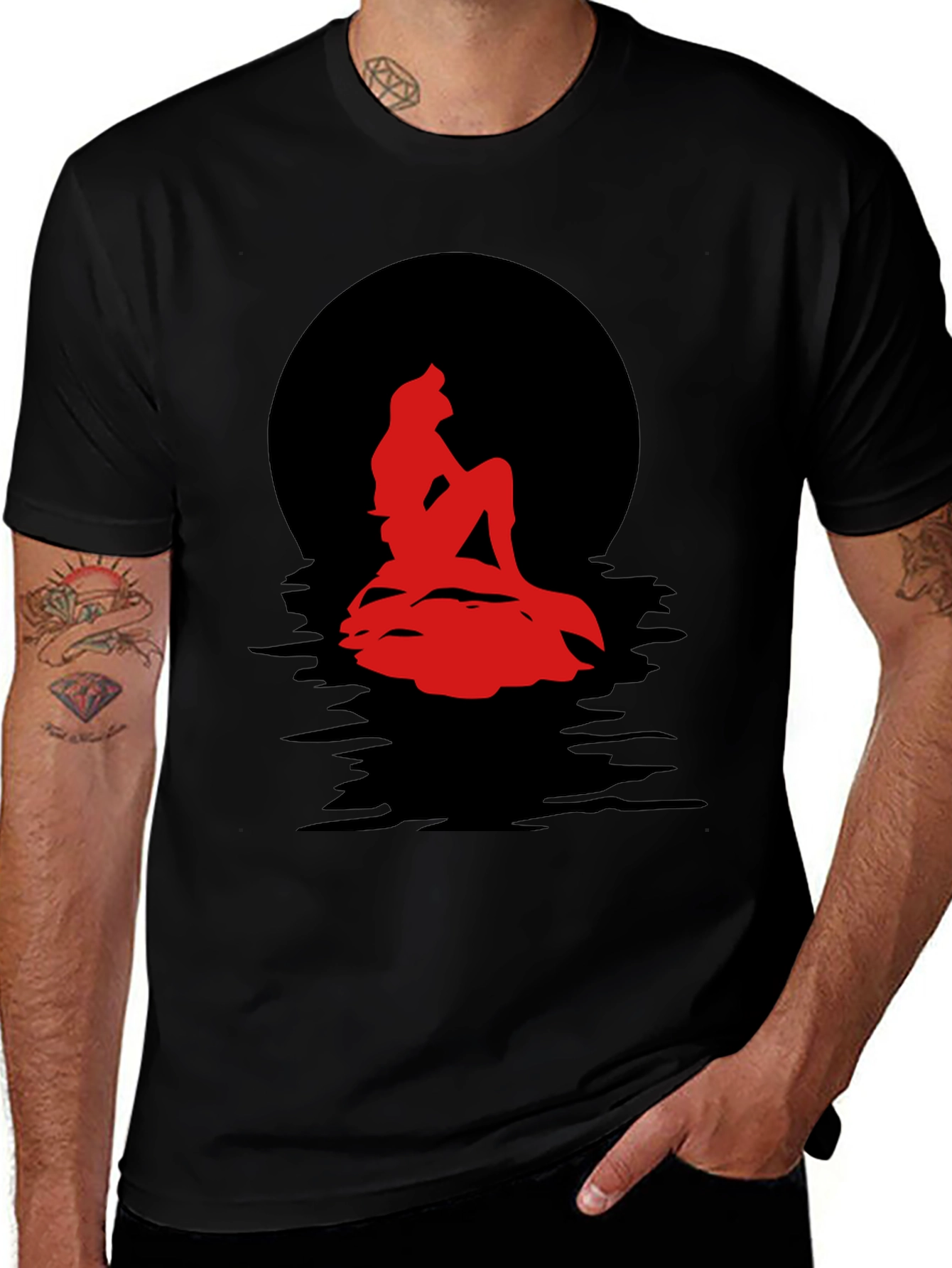 Black Red Mermaid Silhouette Graphic Tee main image