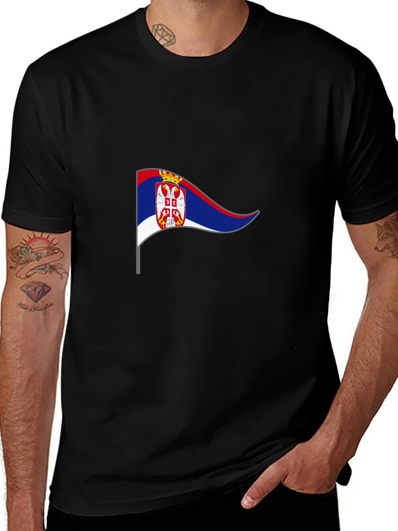Serbian Flag Graphic T-Shirt - Black Cotton Tee