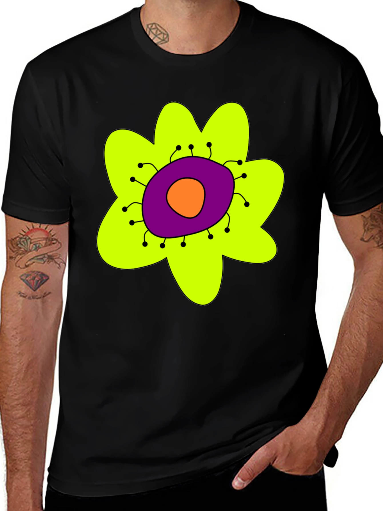 Variant 3 of Funky Flower Graphic T-Shirt - Black Tee