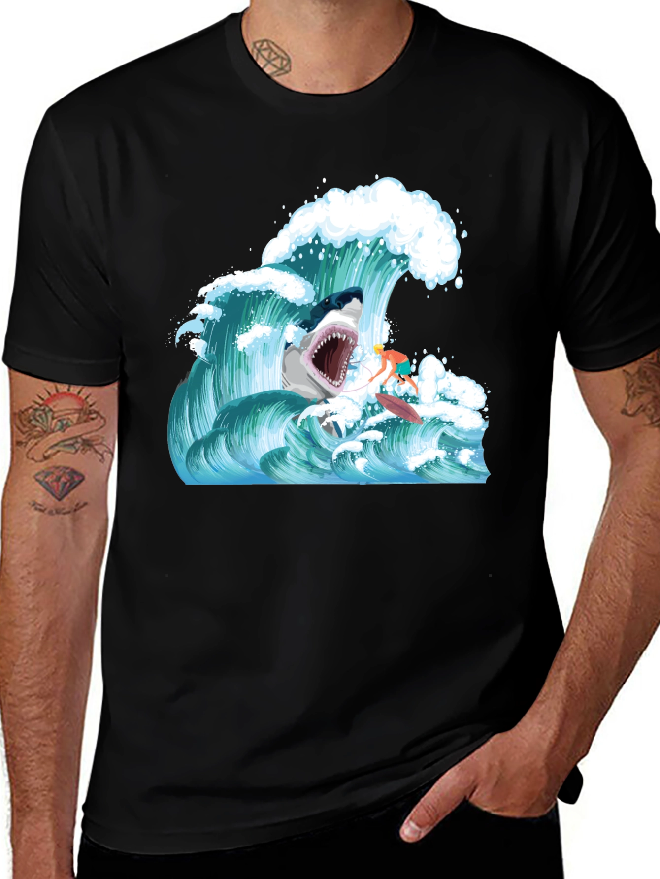 Shark Wave Surfer Graphic Tee