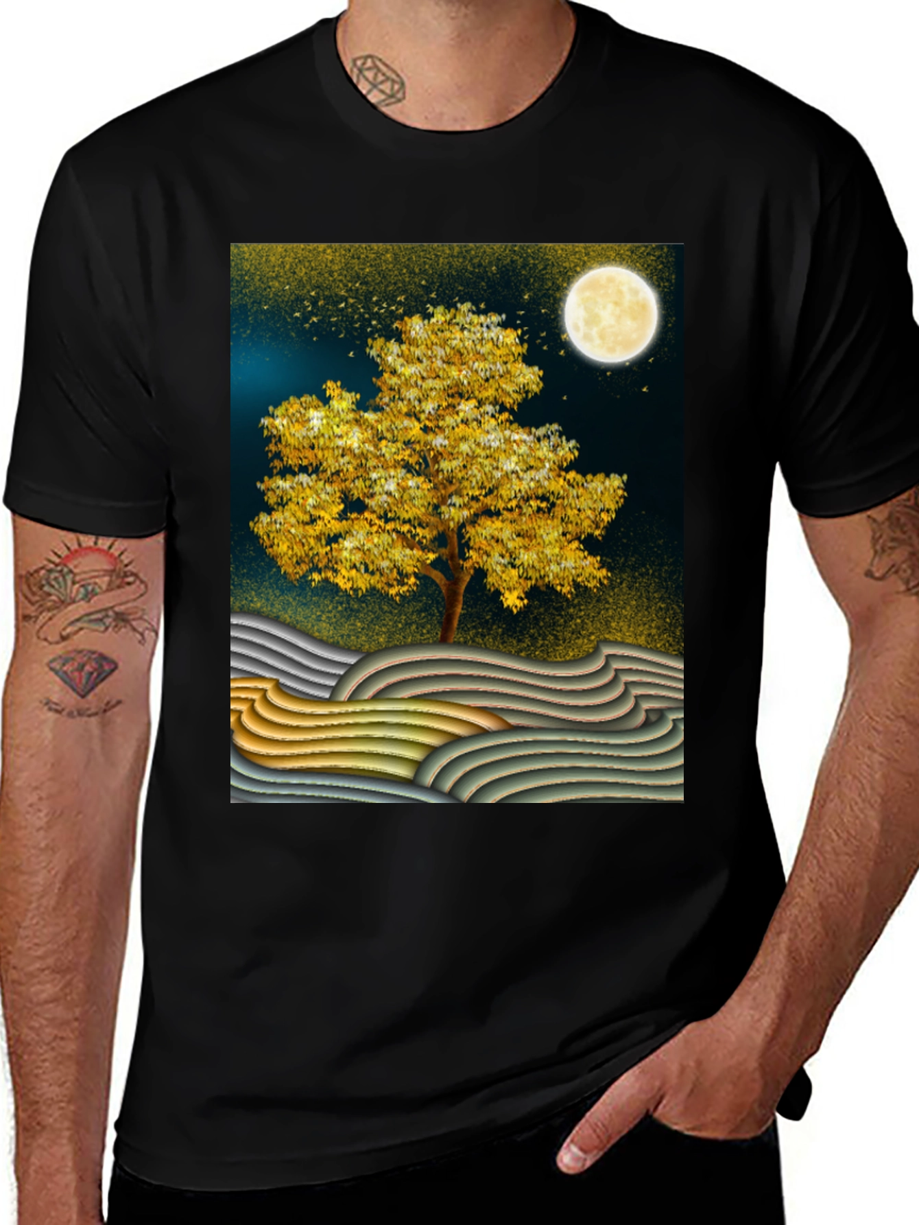 Variant 19 of Golden Tree Graphic Tee - Stylish Unisex Black T-Shirt