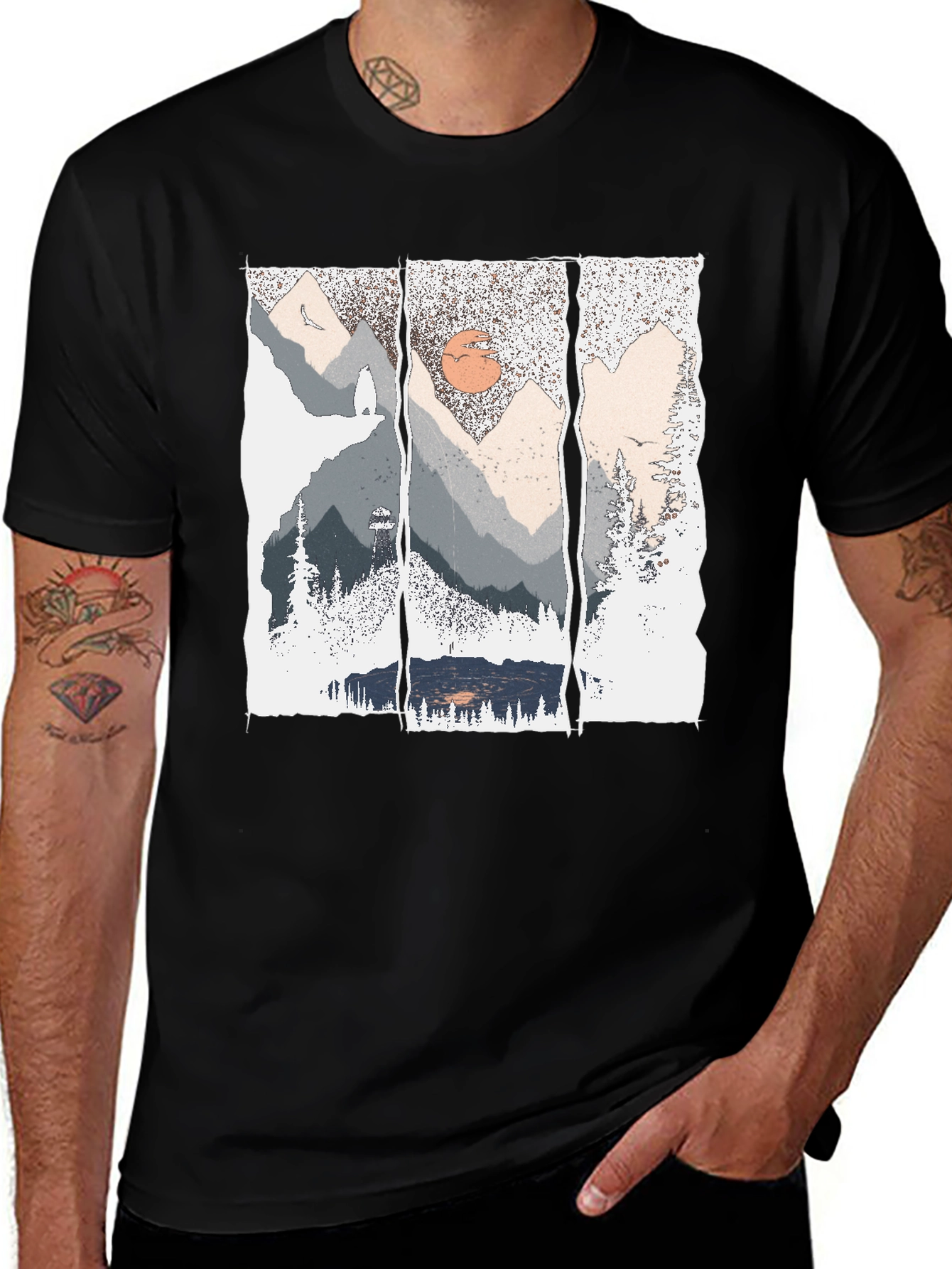 Variant 19 of Nature Triptych Graphic Tee - Black Cotton Blend Shirt