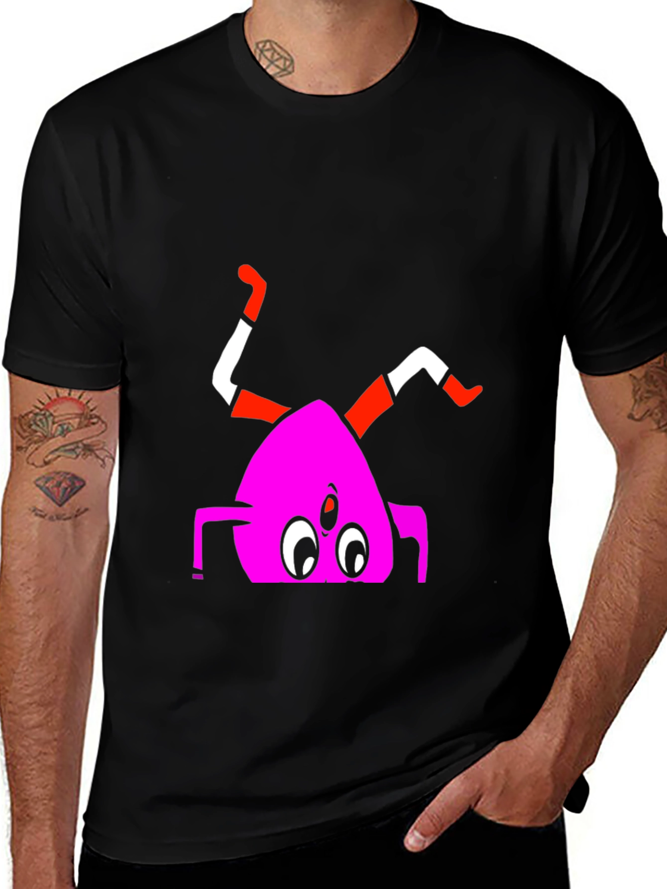 Variant 10 of Unique Cartoon Monster Graphic Print Black T-Shirt