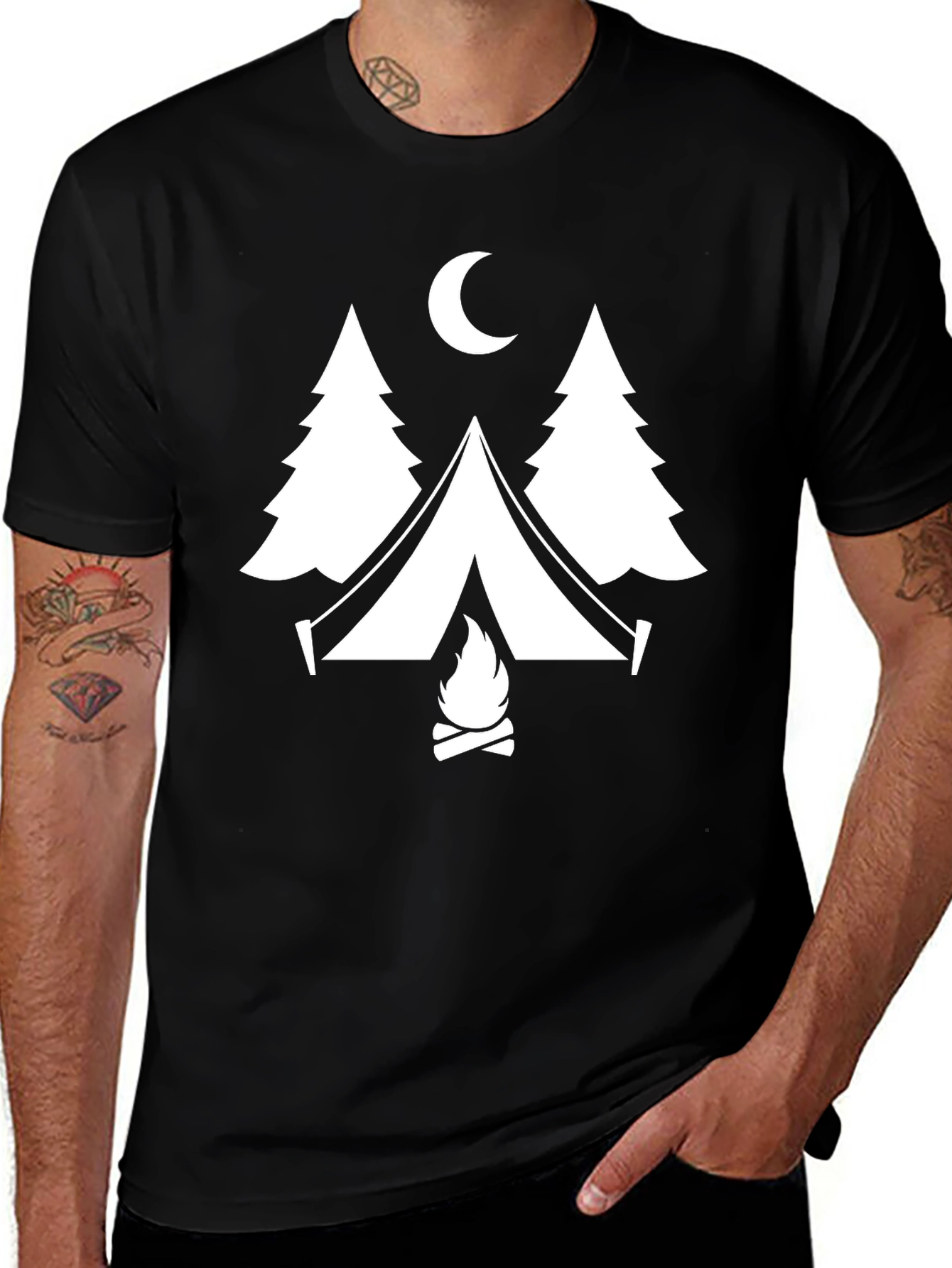 Variant 4 of Camping Tent Tree Bonfire Graphic Tee
