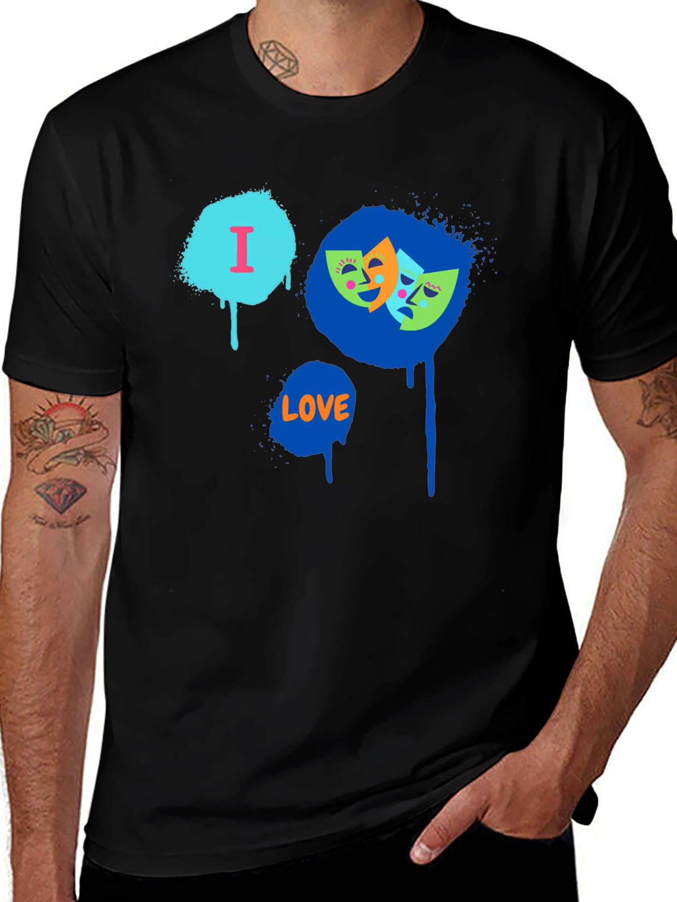 I Love Drama Masks Graphic Black T-Shirt