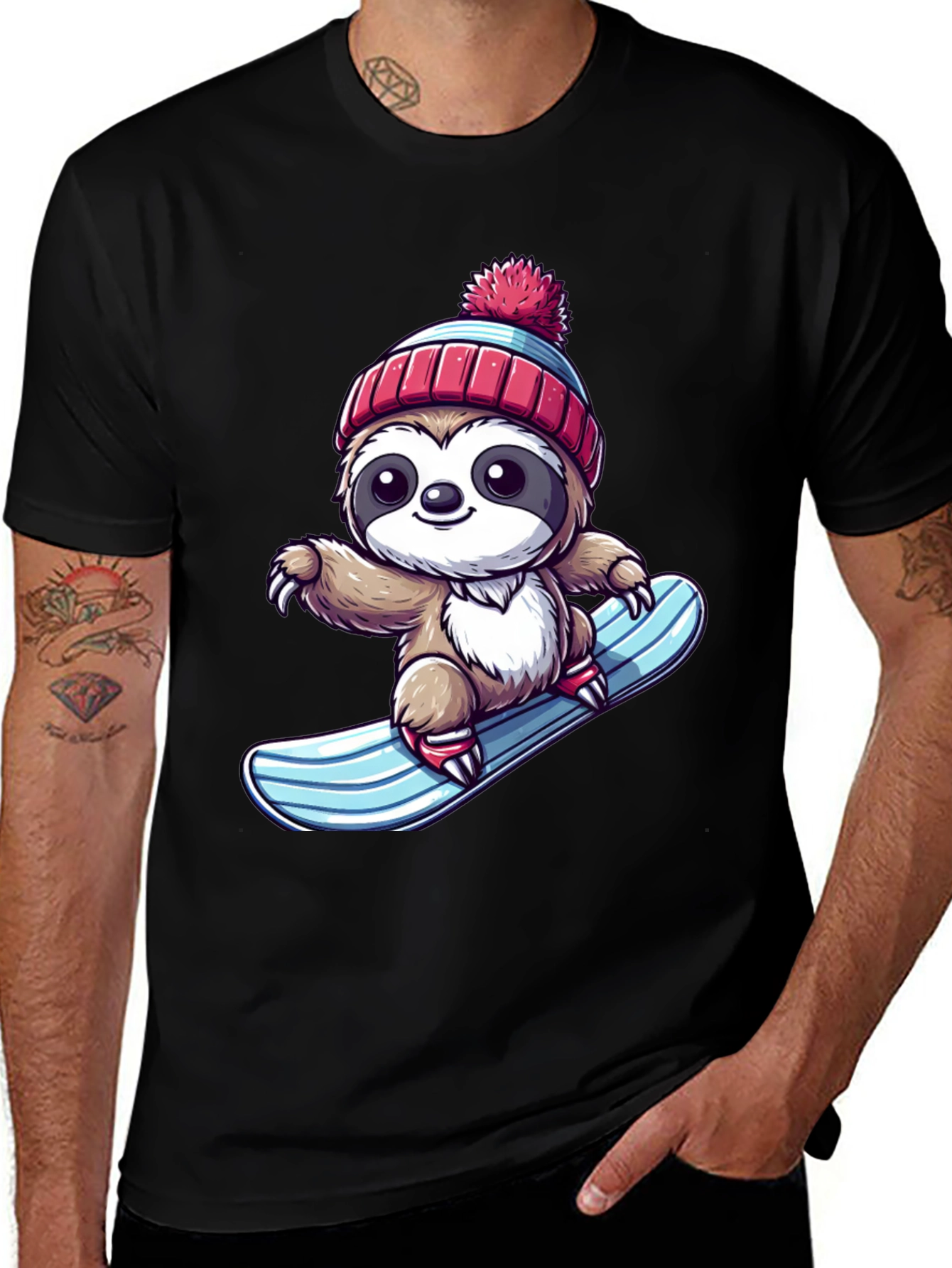 Variant 25 of Sloth Snowboarder Graphic Tee - Cool & Fun!