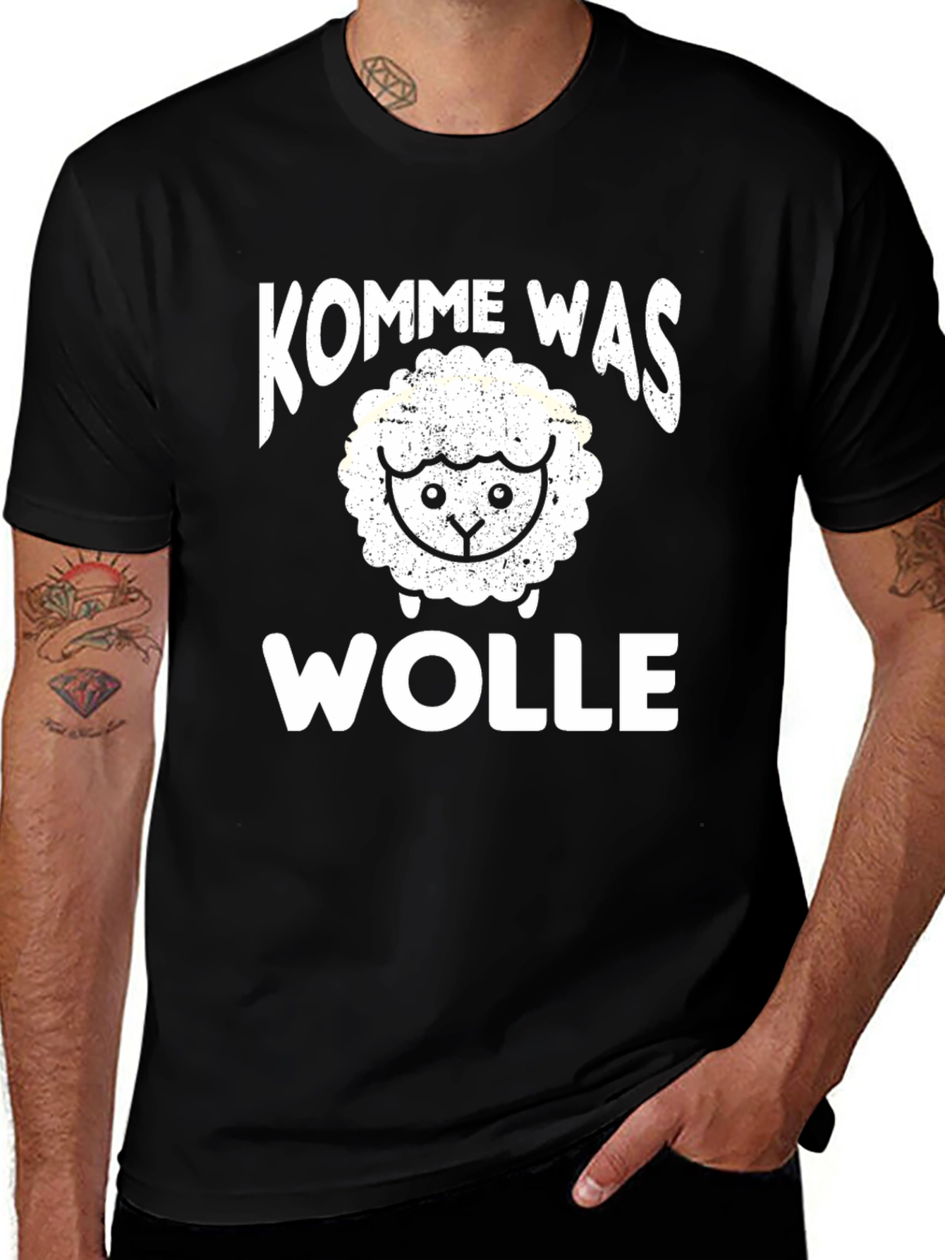Variant 16 of Kommewas Wolle Sheep T-Shirt - Black Cotton Tee