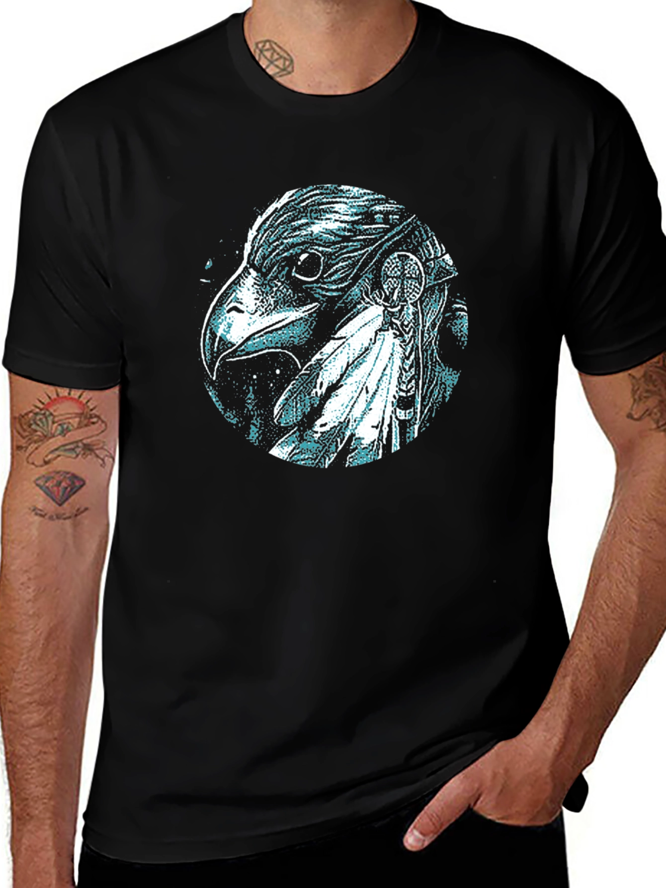 Variant 14 of Eagle & Feathers Graphic Black T-Shirt