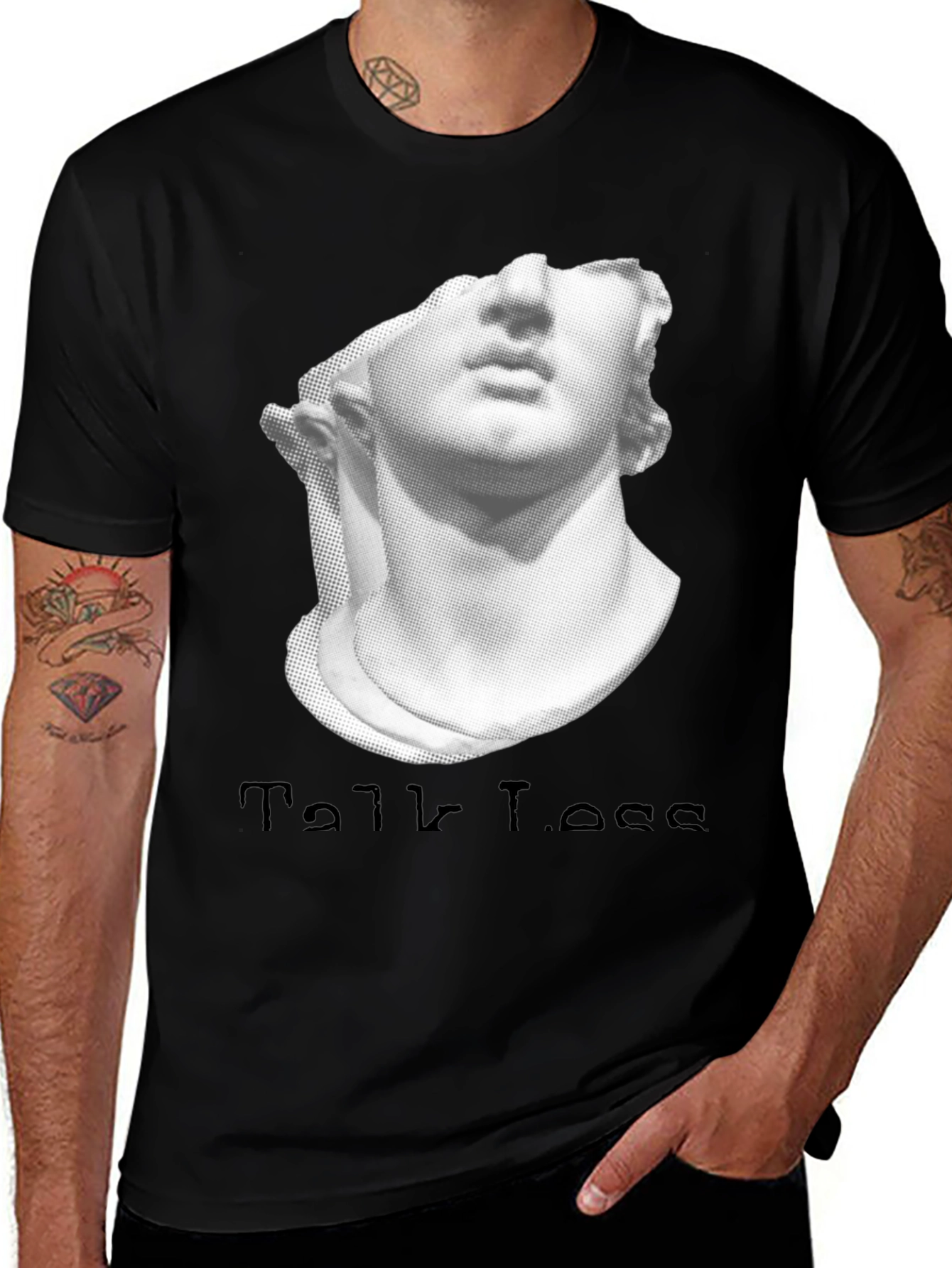 Variant 13 of Talk Less T-Shirt - Black Graphic Tee with Sculpture Print