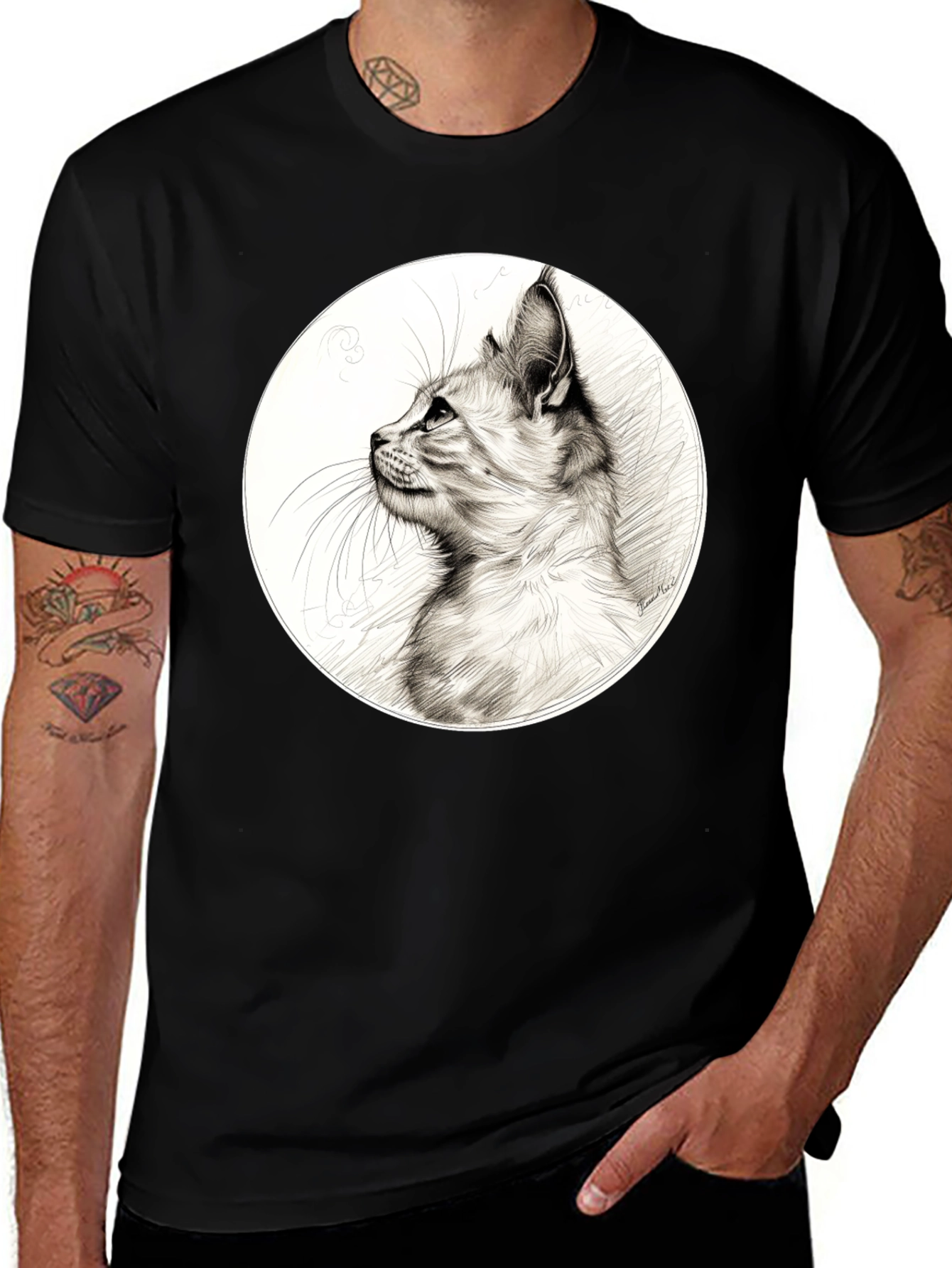 Variant 8 of Cool Cat Graphic Tee - Black Cotton Blend