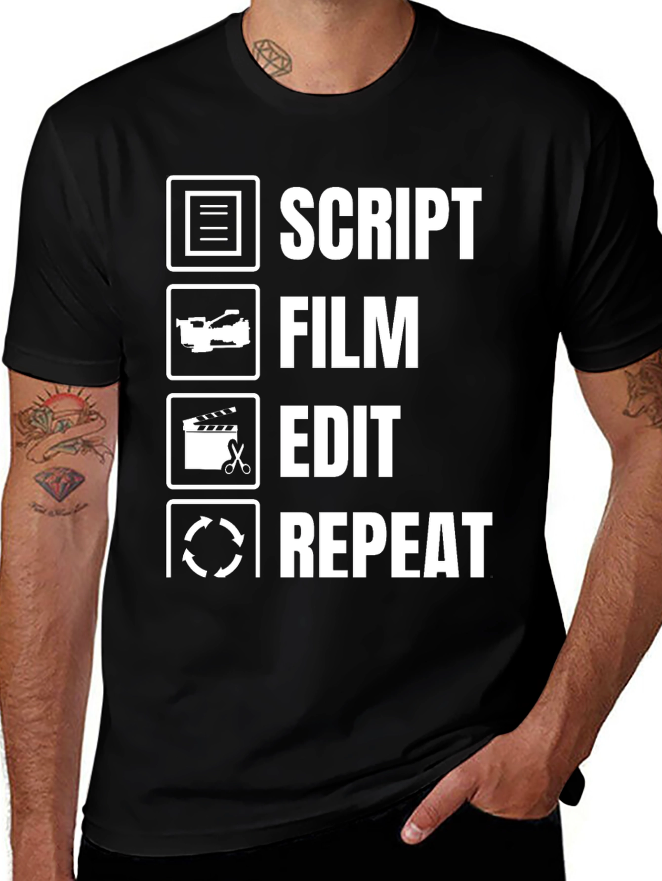 Variant 29 of Script Film Edit Repeat Black Graphic Tee