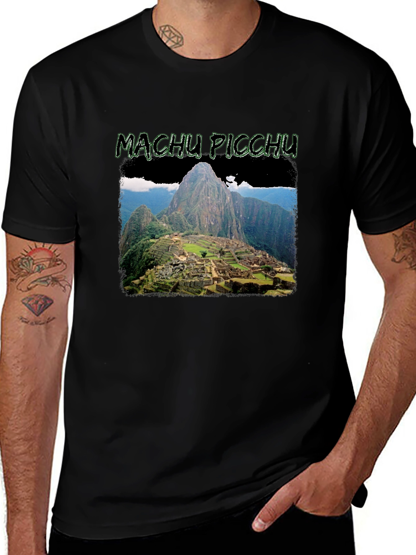 Variant 6 of Machu Picchu Graphic Print Black T-Shirt