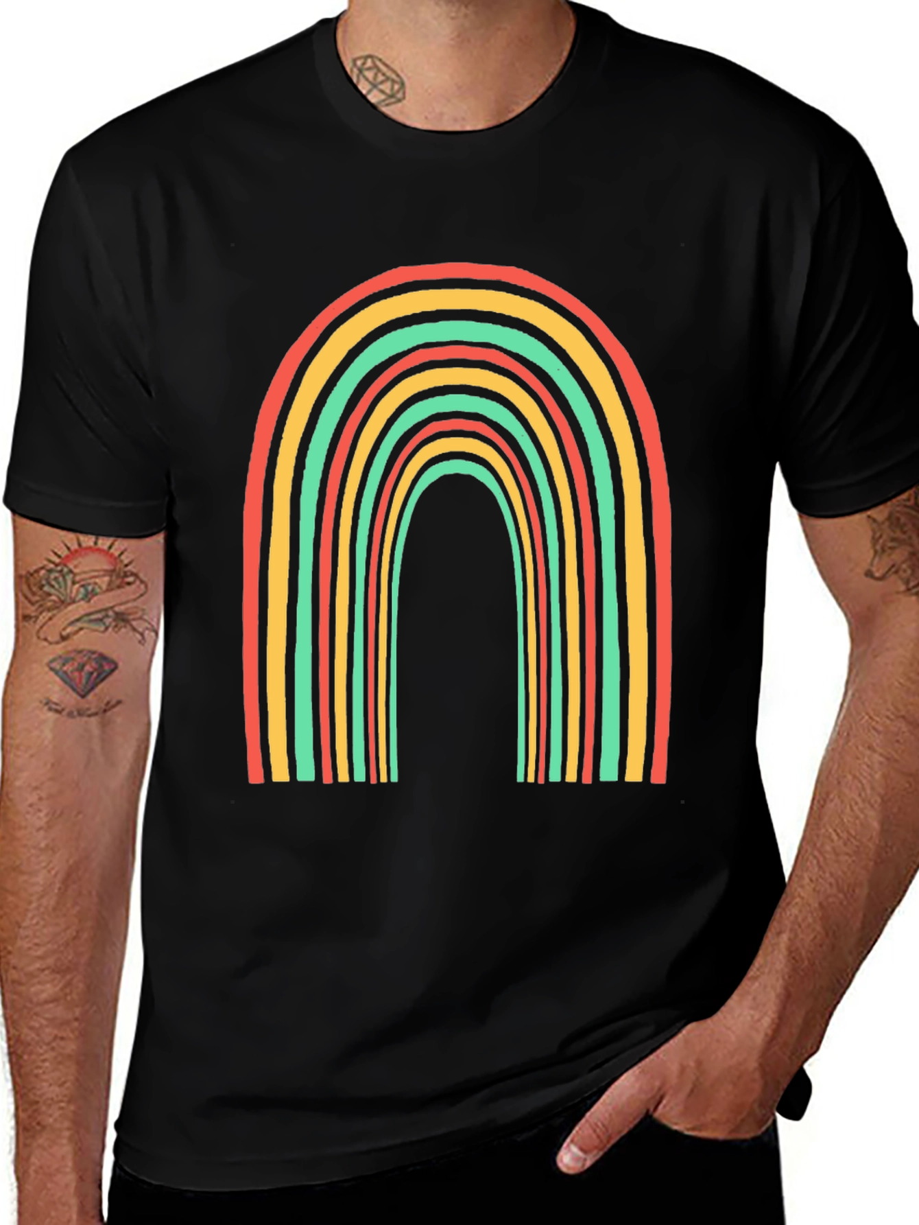 Variant 24 of Retro Rainbow Graphic Tee - Black Cotton Blend
