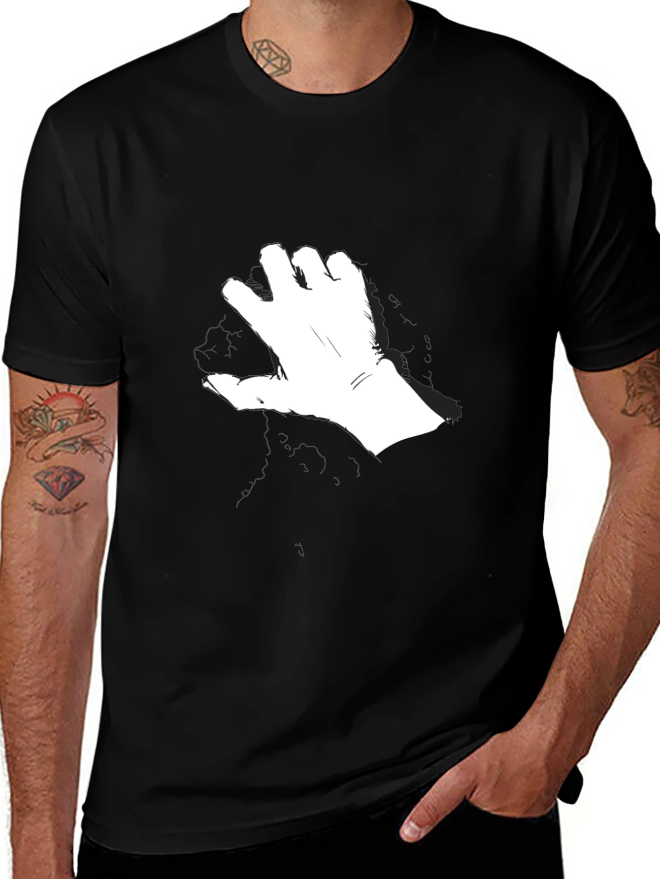 Variant 12 of Modern Hand Gesture Graphic Black T-Shirt