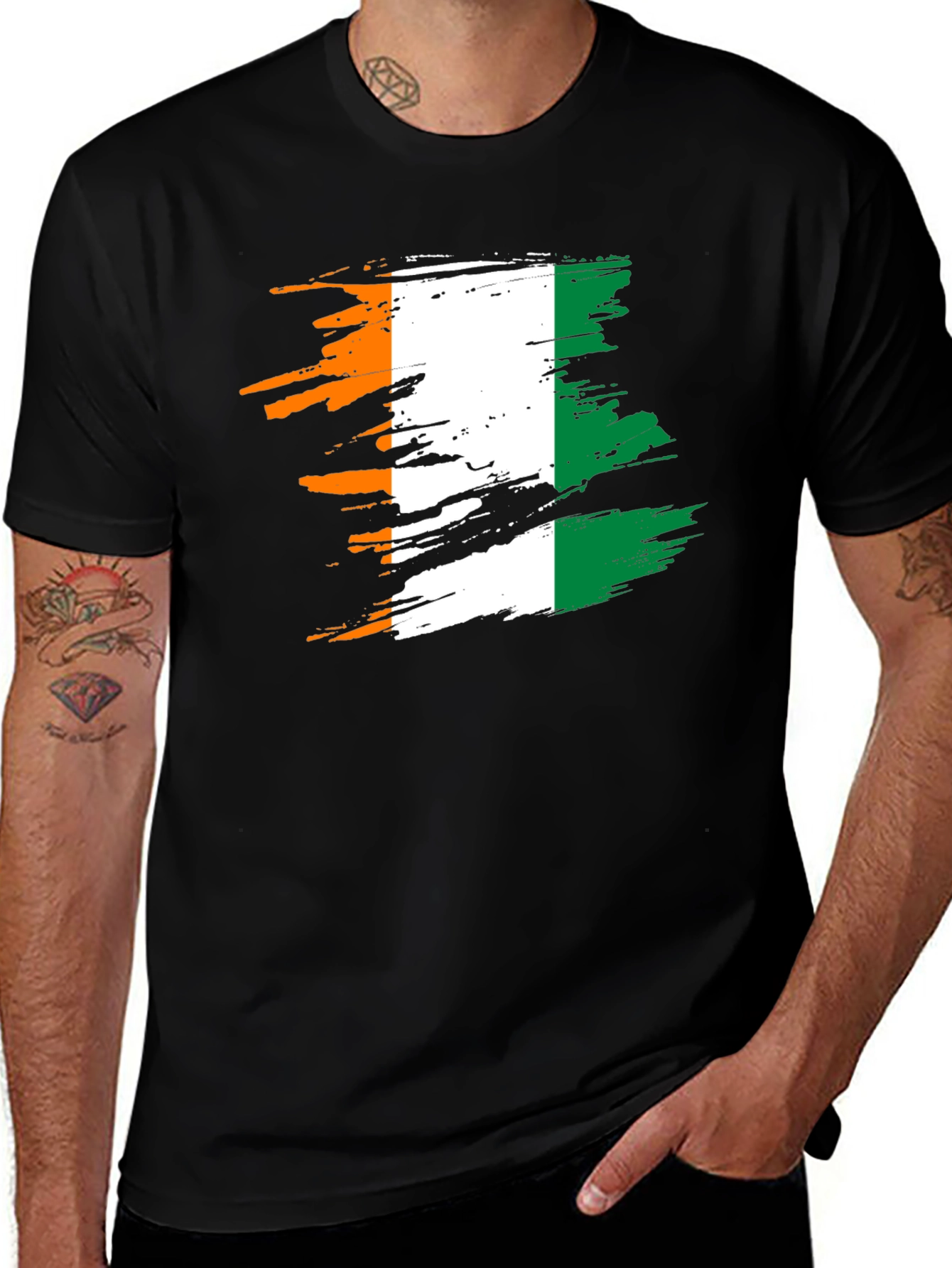 Variant 4 of Ivory Coast Flag Brushstroke T-Shirt - Black