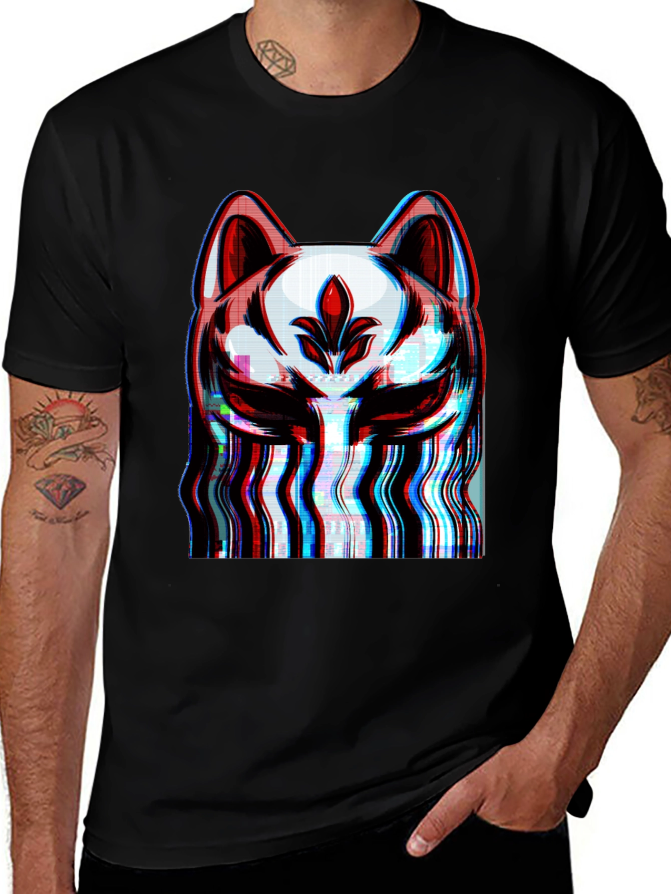 Variant 15 of Glitch Fox Mask Graphic T-Shirt - Modern Style