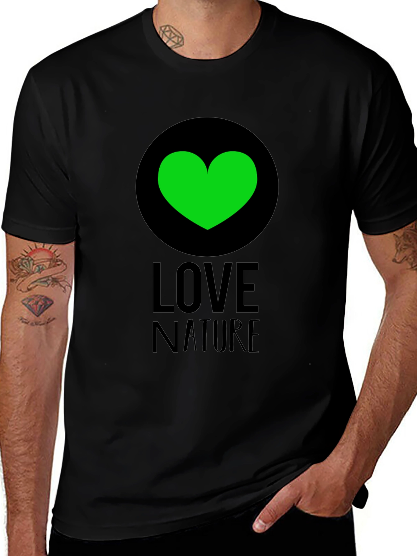 Variant 9 of Love Nature Green Heart Graphic Tee - Black