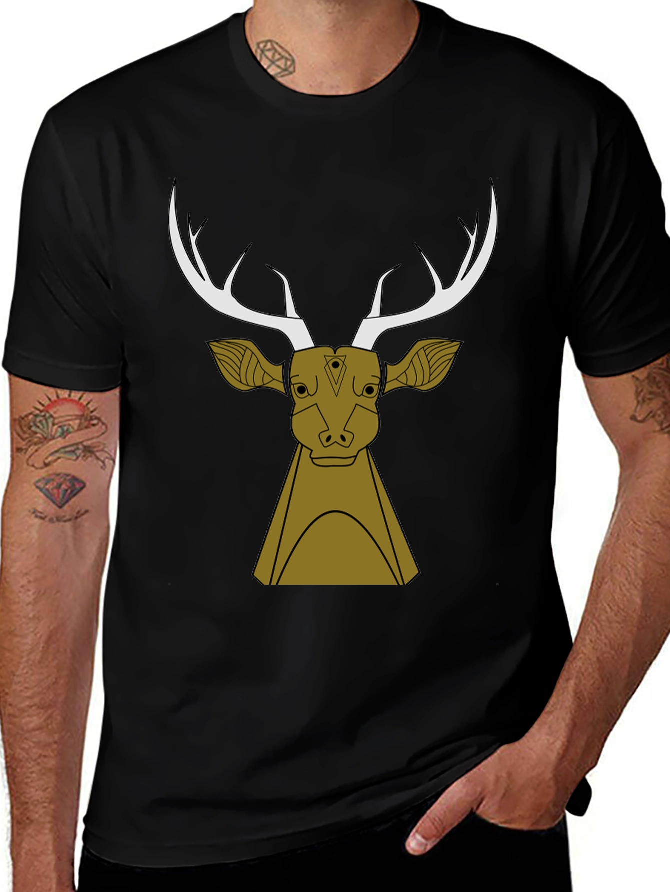 Variant 3 of Stylish Black T-Shirt with Deer Graphic Design