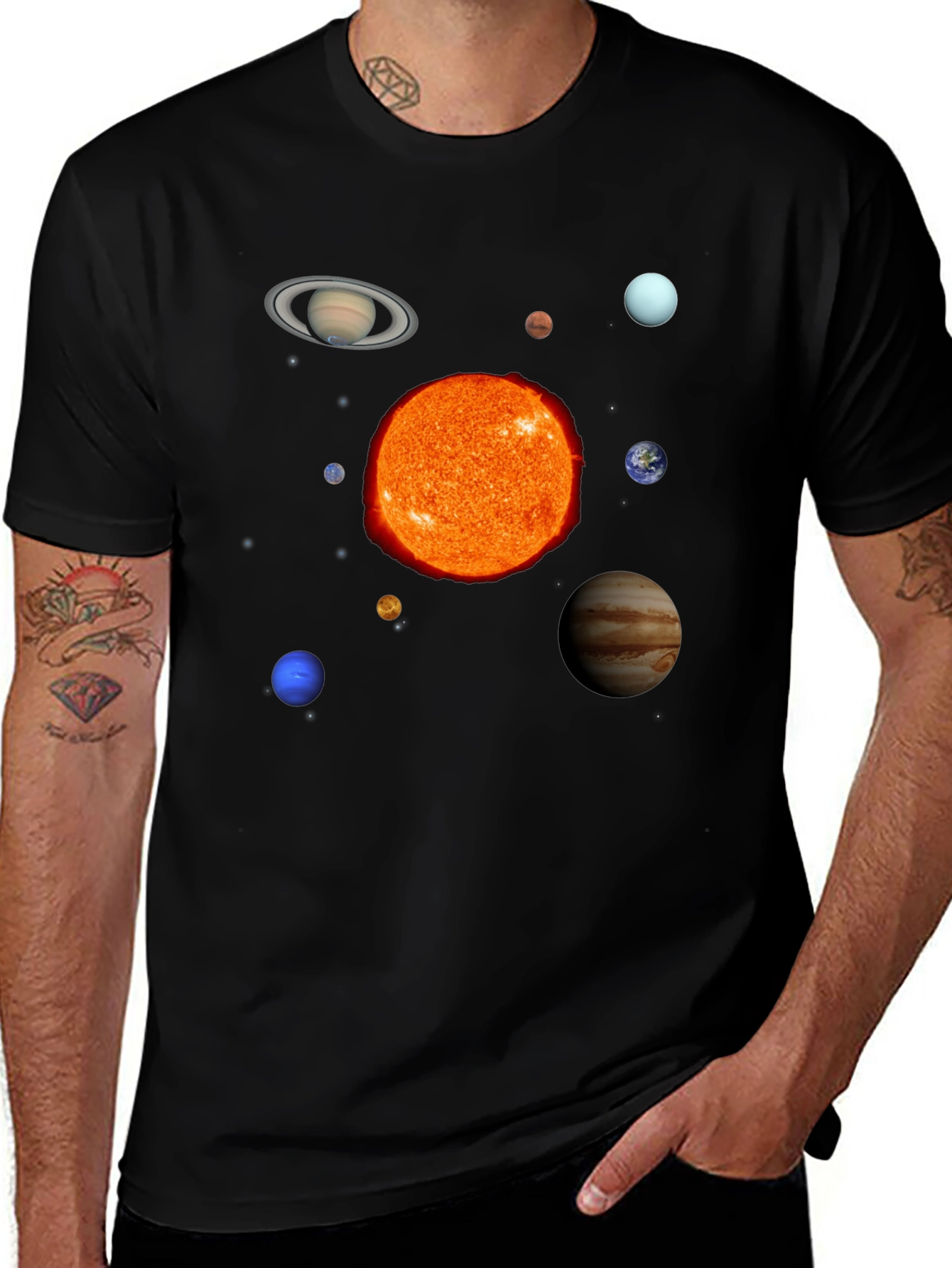 Variant 10 of Solar System Planets Graphic Print Black T-Shirt