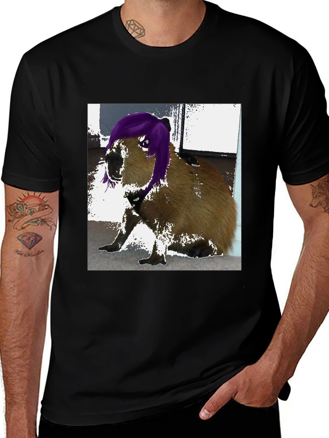Variant 19 of Capybara with Purple Hair Graphic Tee - Unique Unisex T-Shirt