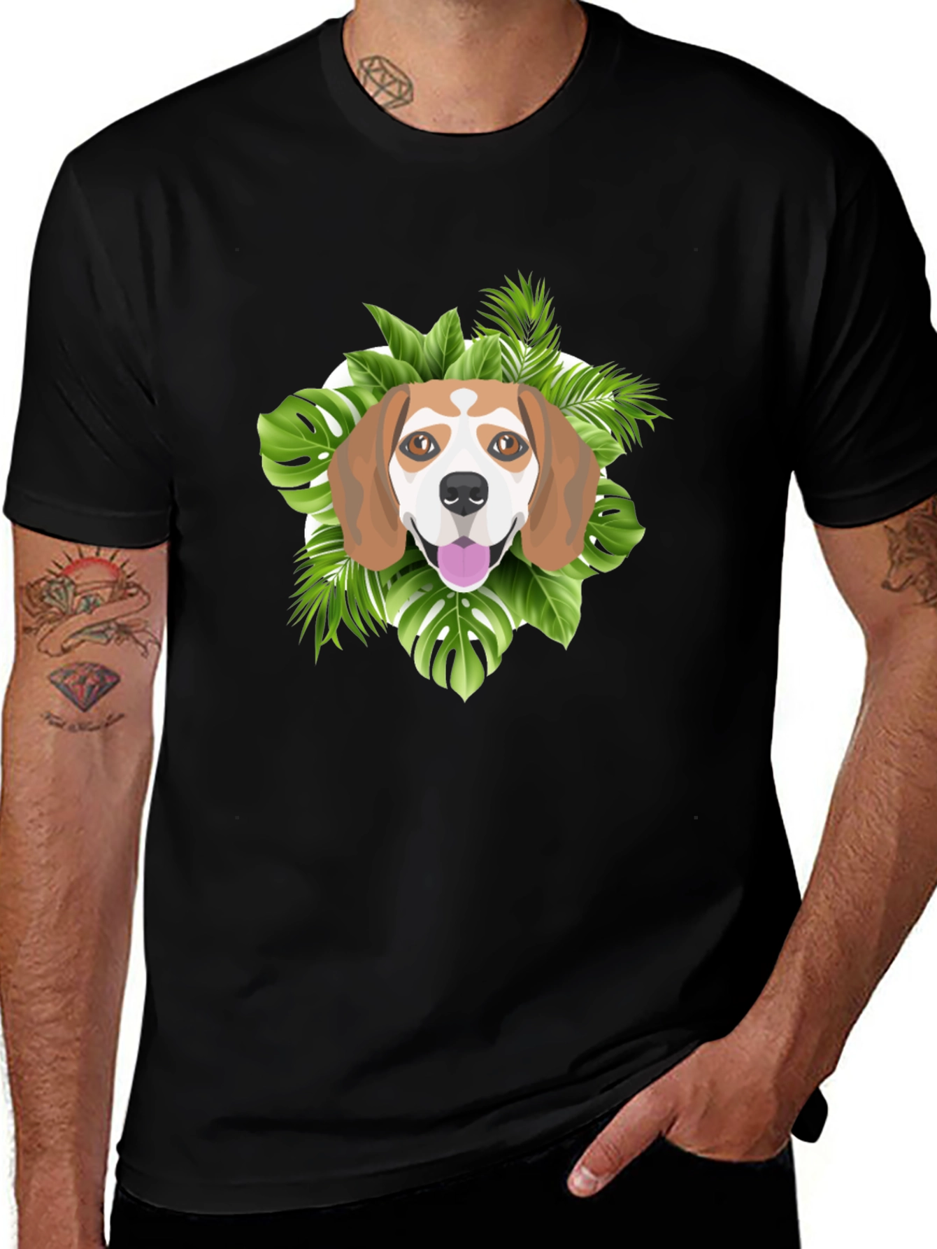 Variant 17 of Dog Graphic Tee - Tropical Beagle Print