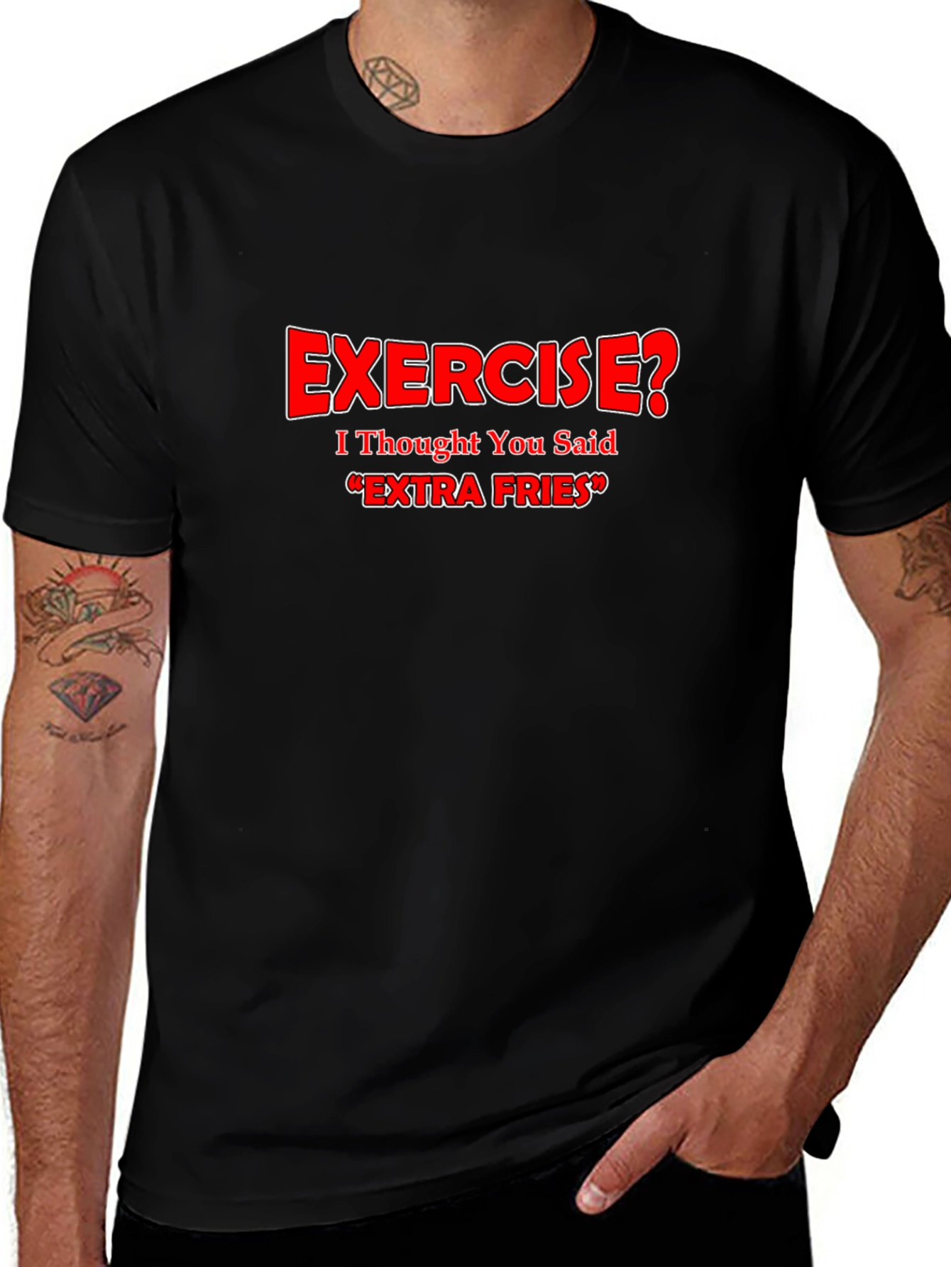 Variant 22 of Funny Exercise? Extra Fries Black T-Shirt