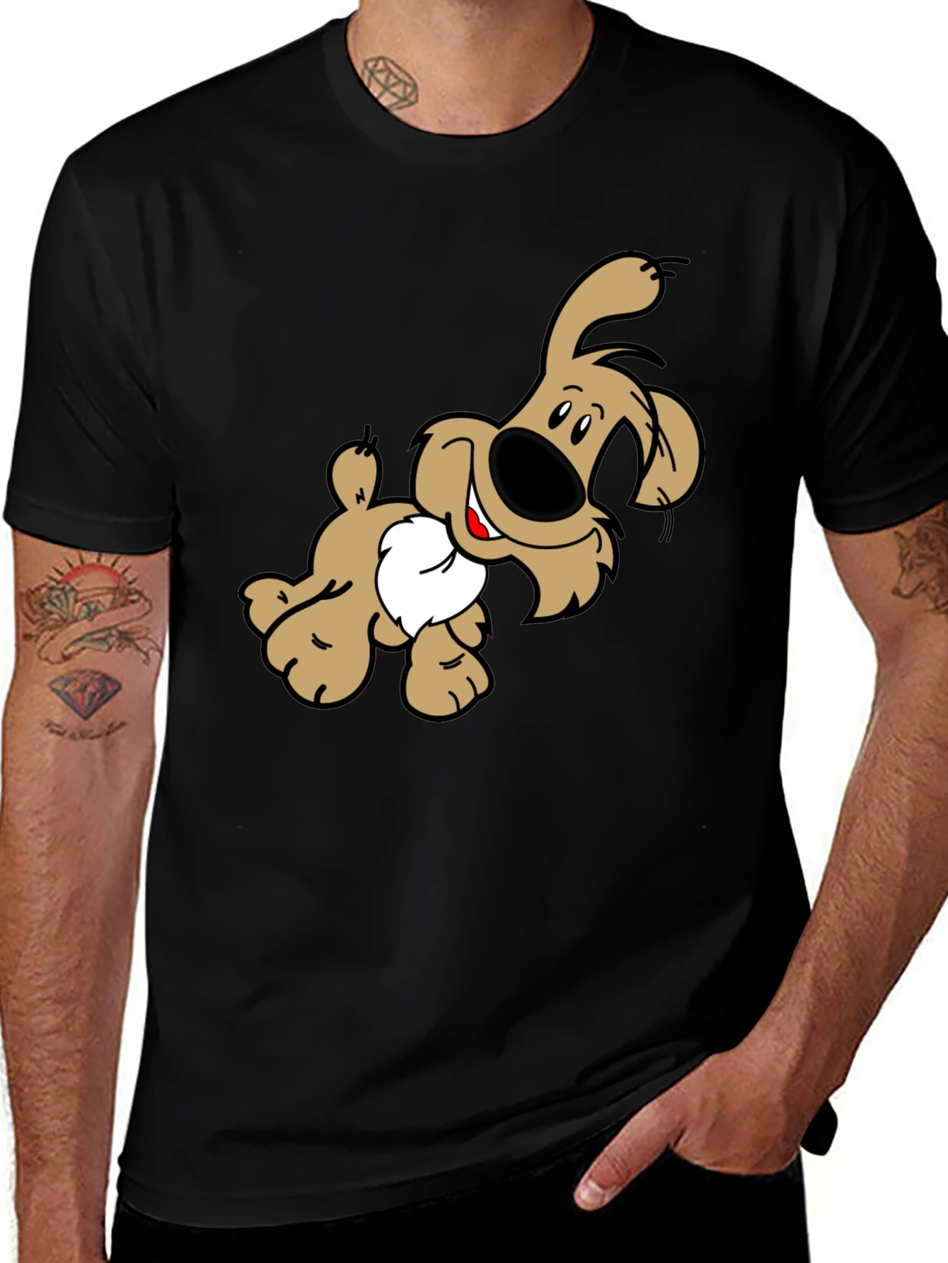 Variant 15 of Cartoon Dog Graphic Black T-Shirt