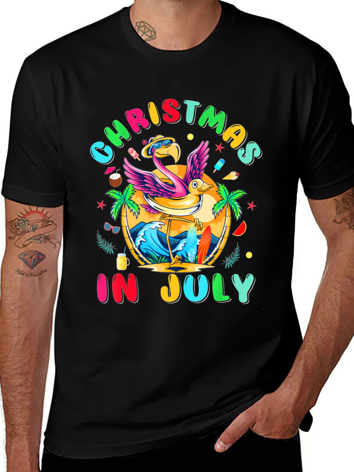 Christmas in July Flamingo T-Shirt