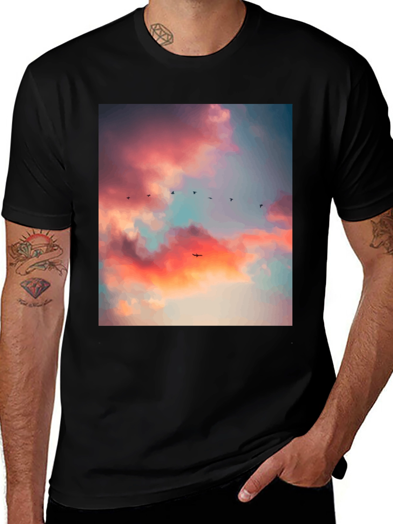 Variant 24 of Sunset Sky Bird Print Black Tee